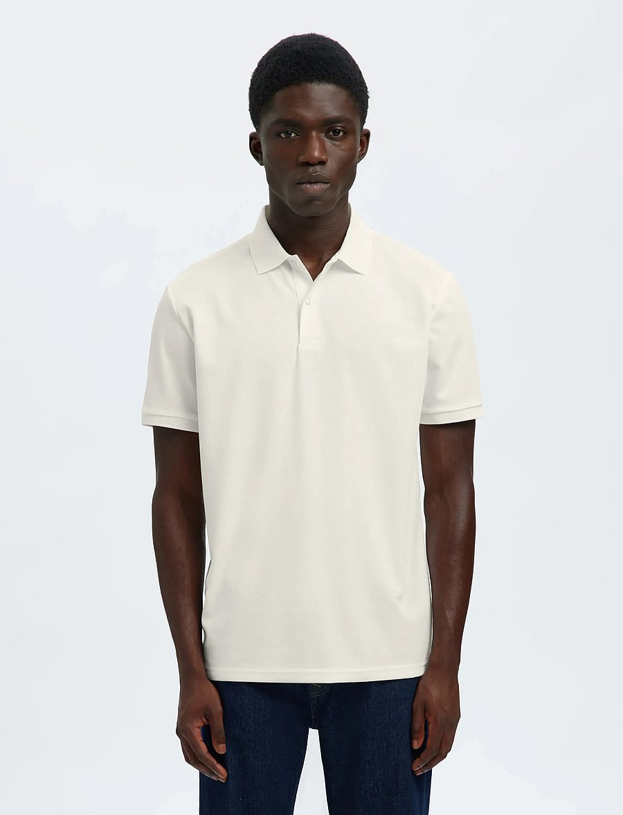 Selected - SLMFAVE BUTTON SS POLO NOOS - kortærmede poloer - cloud dancer - 0