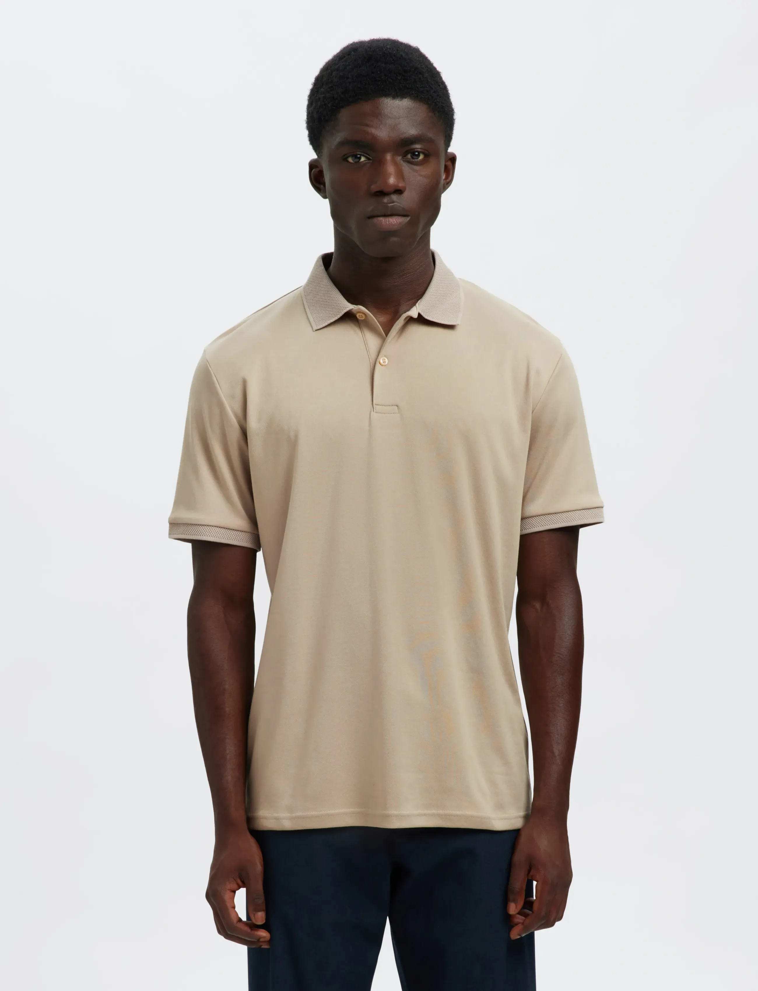 Selected Slhfave Button Ss Polo Noos, S, Knitwear, Beige - Short Sleeve Knitted Polos, Männerswear