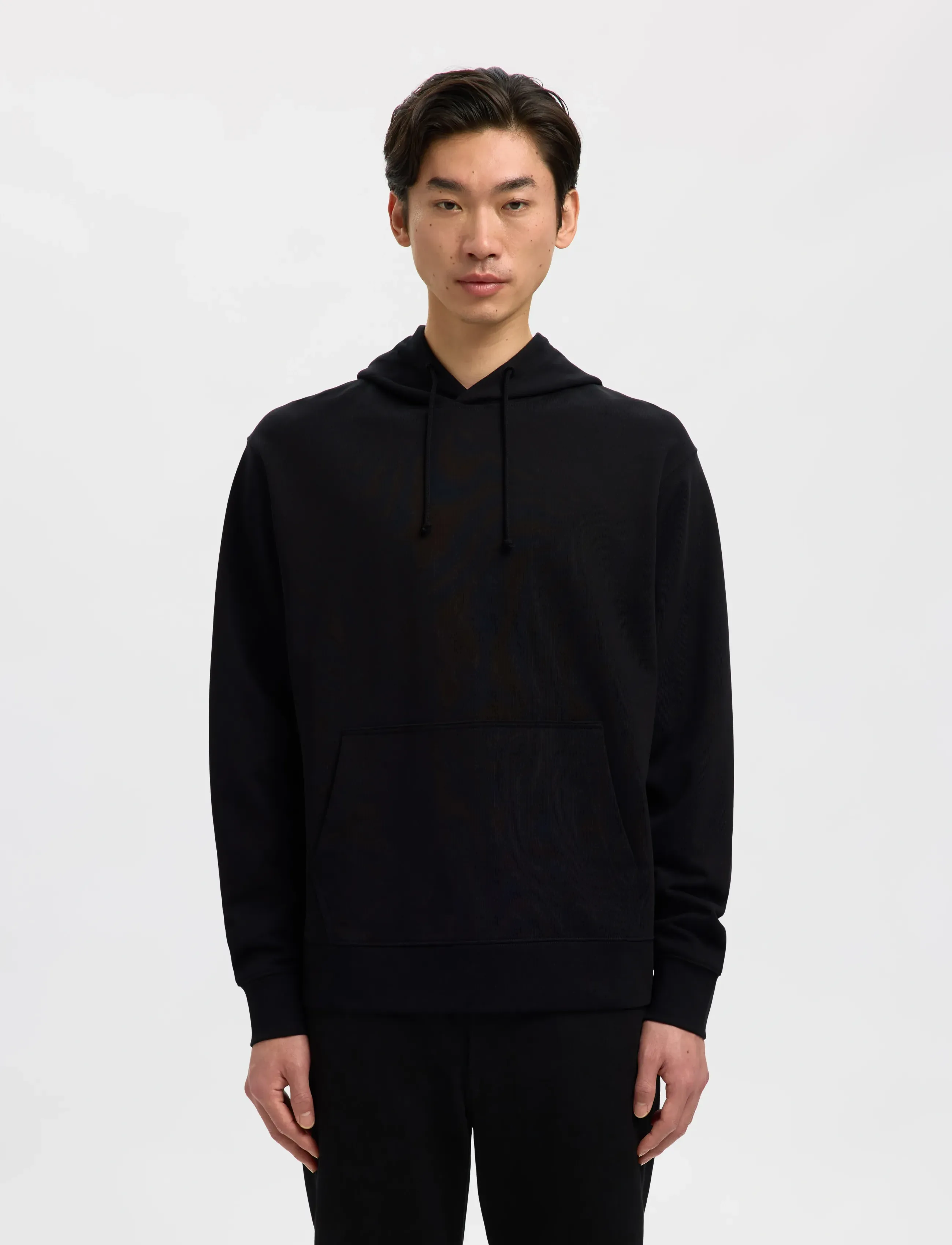 Selected SLHRELAXLUKE LS SWEAT HOODIE NOOS - Riided - BLACK / black