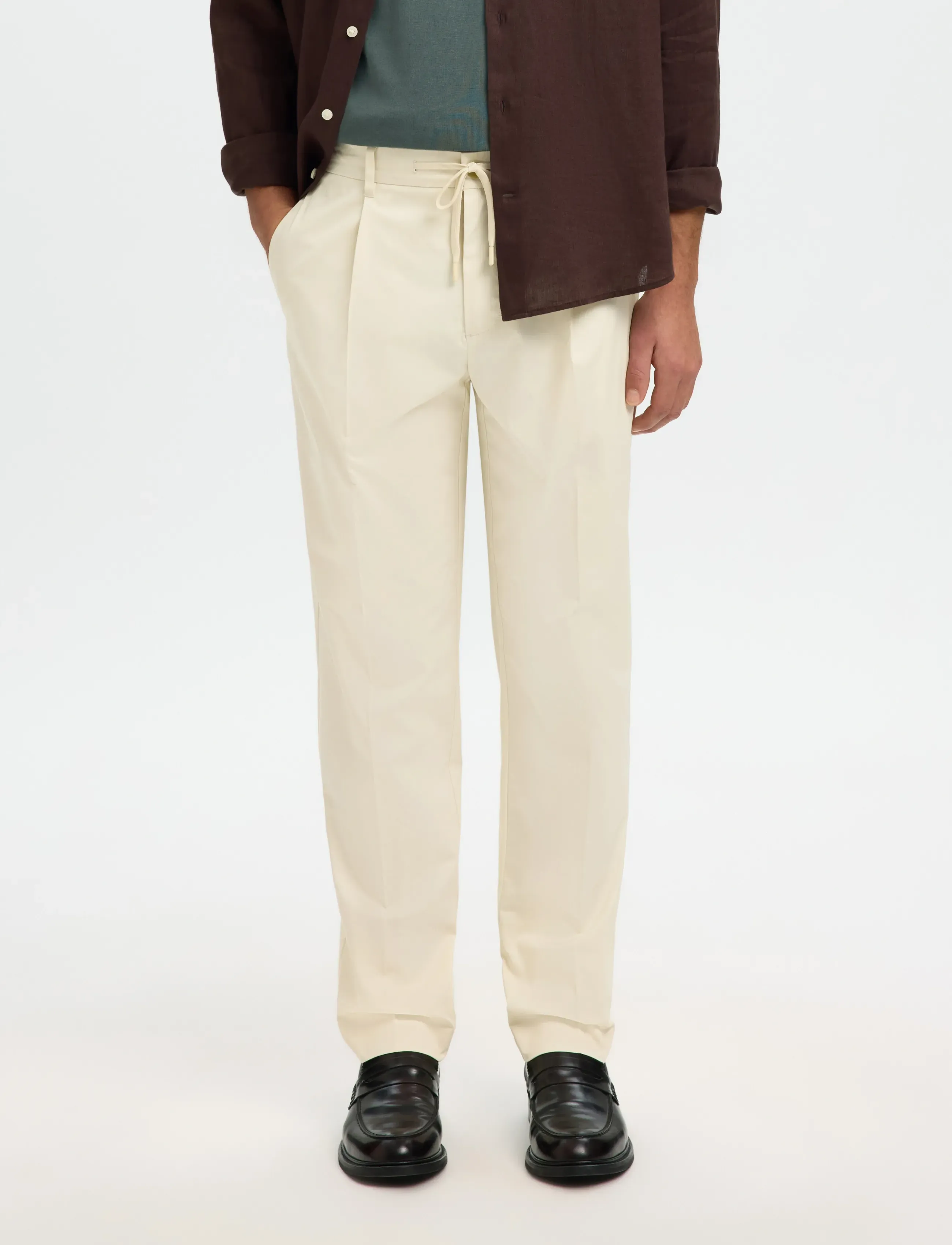 Selected SLH190-REG TAPE LEROY PLEAT JARI PNT NOO - Hosen - BIRCH / cream