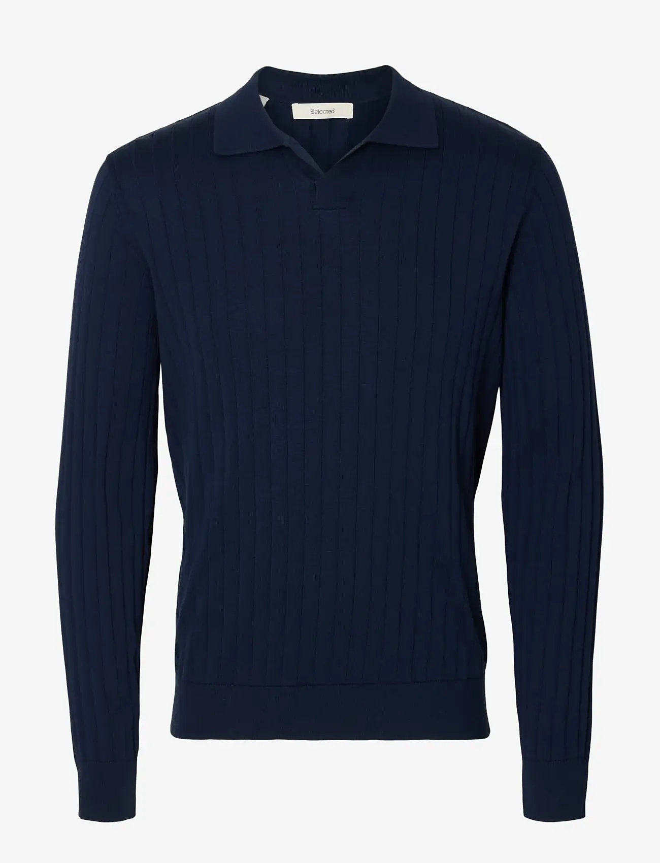 Selected - SLHTORINO LS KNIT OPEN STITCH POLO - geweven polo's - navy blazer - 1