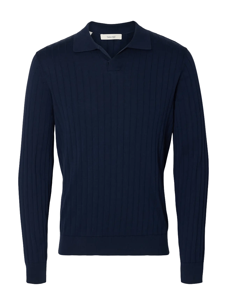 Selected - SLHTORINO LS KNIT OPEN STITCH POLO - pitkähihaiset neulepoolot - navy blazer - 1