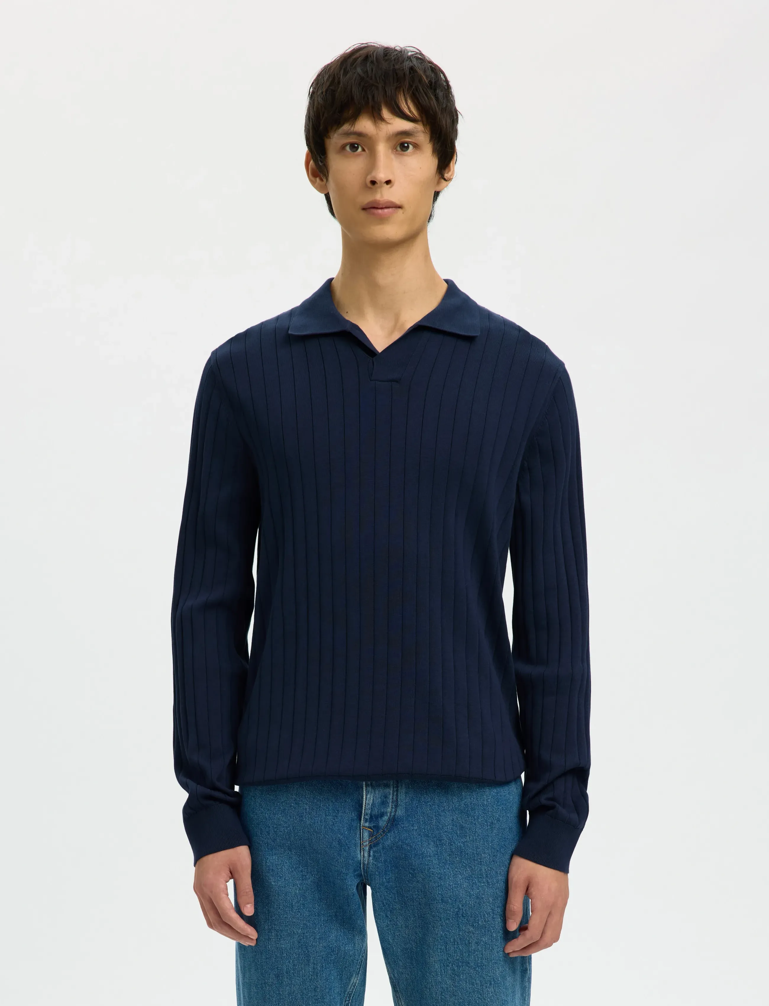 Selected SLHTORINO LS KNIT OPEN STITCH POLO - Kollektionen - NAVY BLAZER / navy