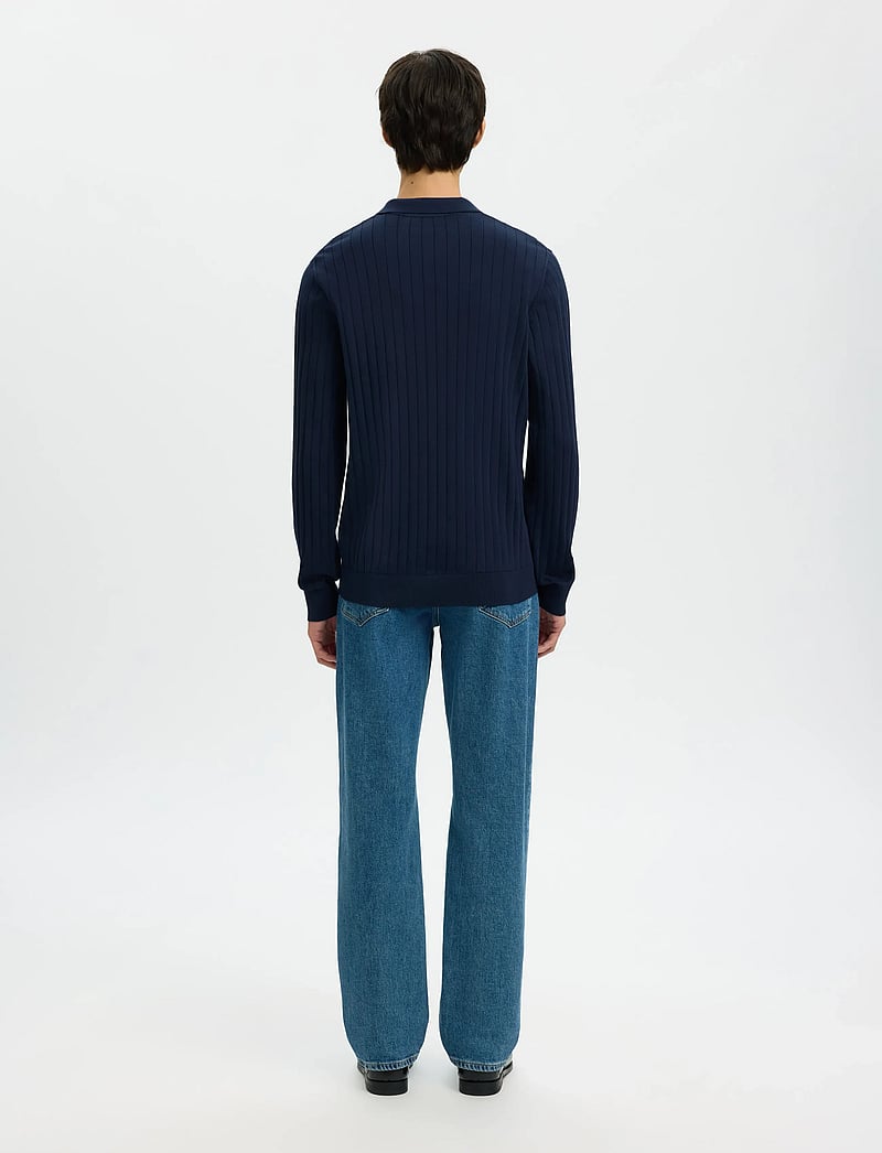 Selected - SLHTORINO LS KNIT OPEN STITCH POLO - geweven polo's - navy blazer - 2