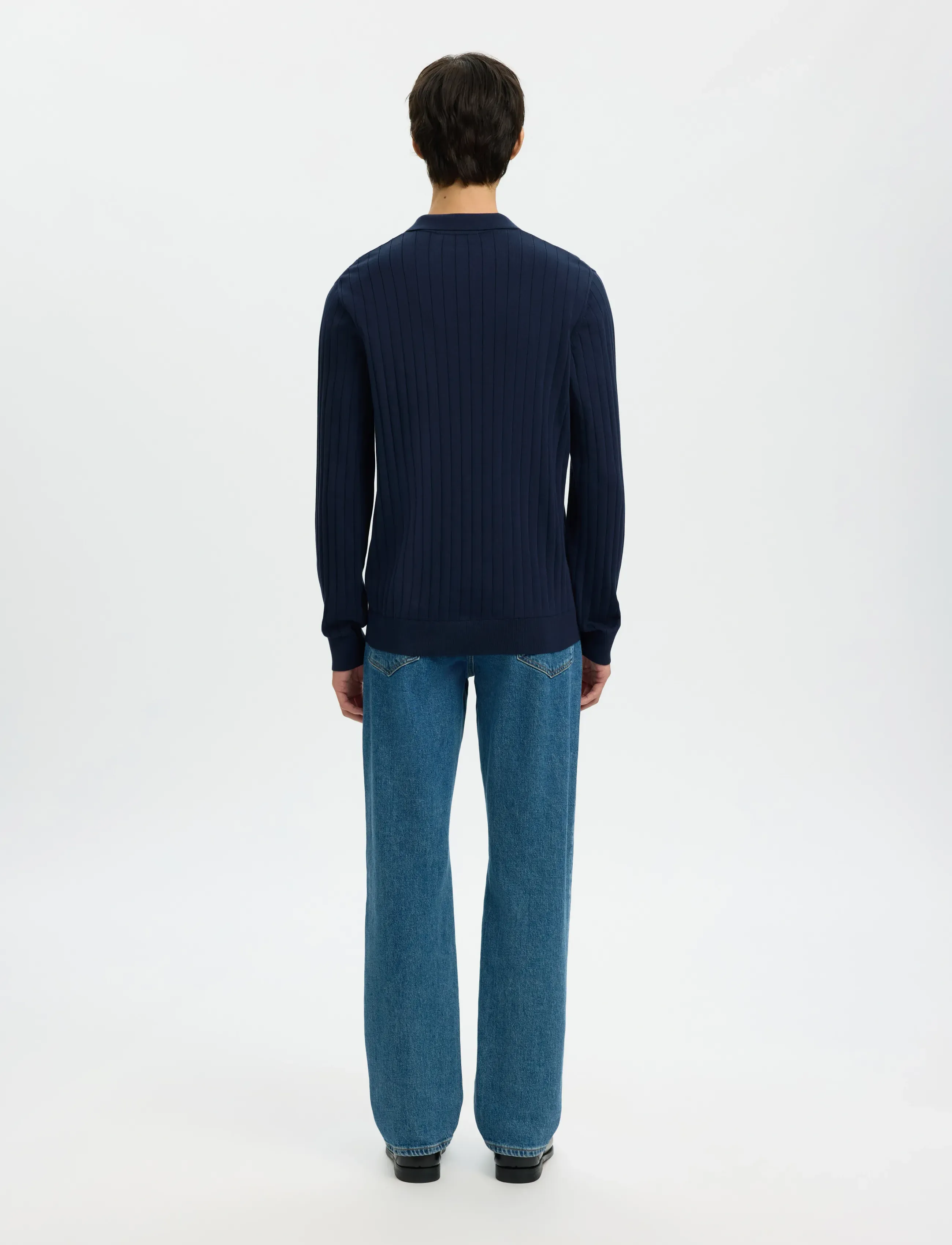 Selected - SLHTORINO LS KNIT OPEN STITCH POLO - pitkähihaiset neulepoolot - navy blazer - 2