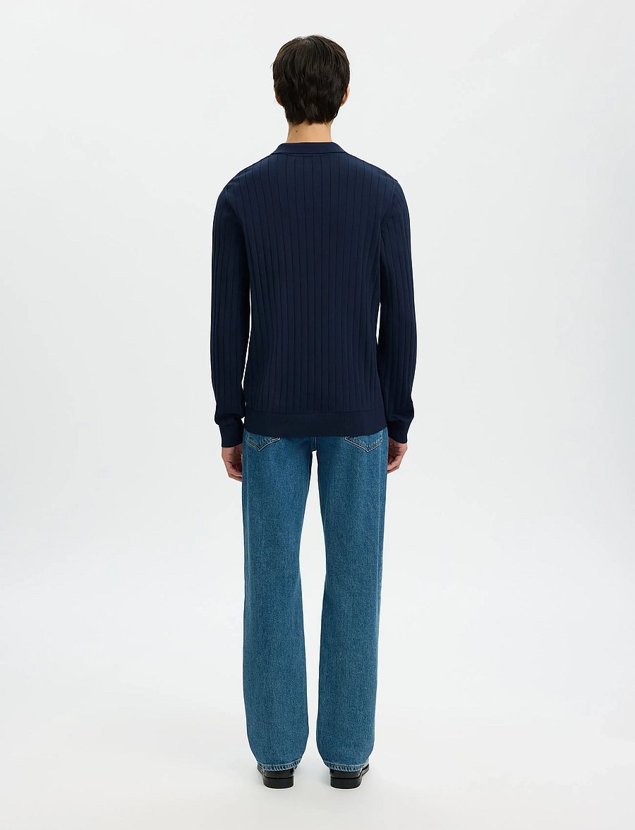 Selected - SLHTORINO LS KNIT OPEN STITCH POLO - pitkähihaiset neulepoolot - navy blazer - 2