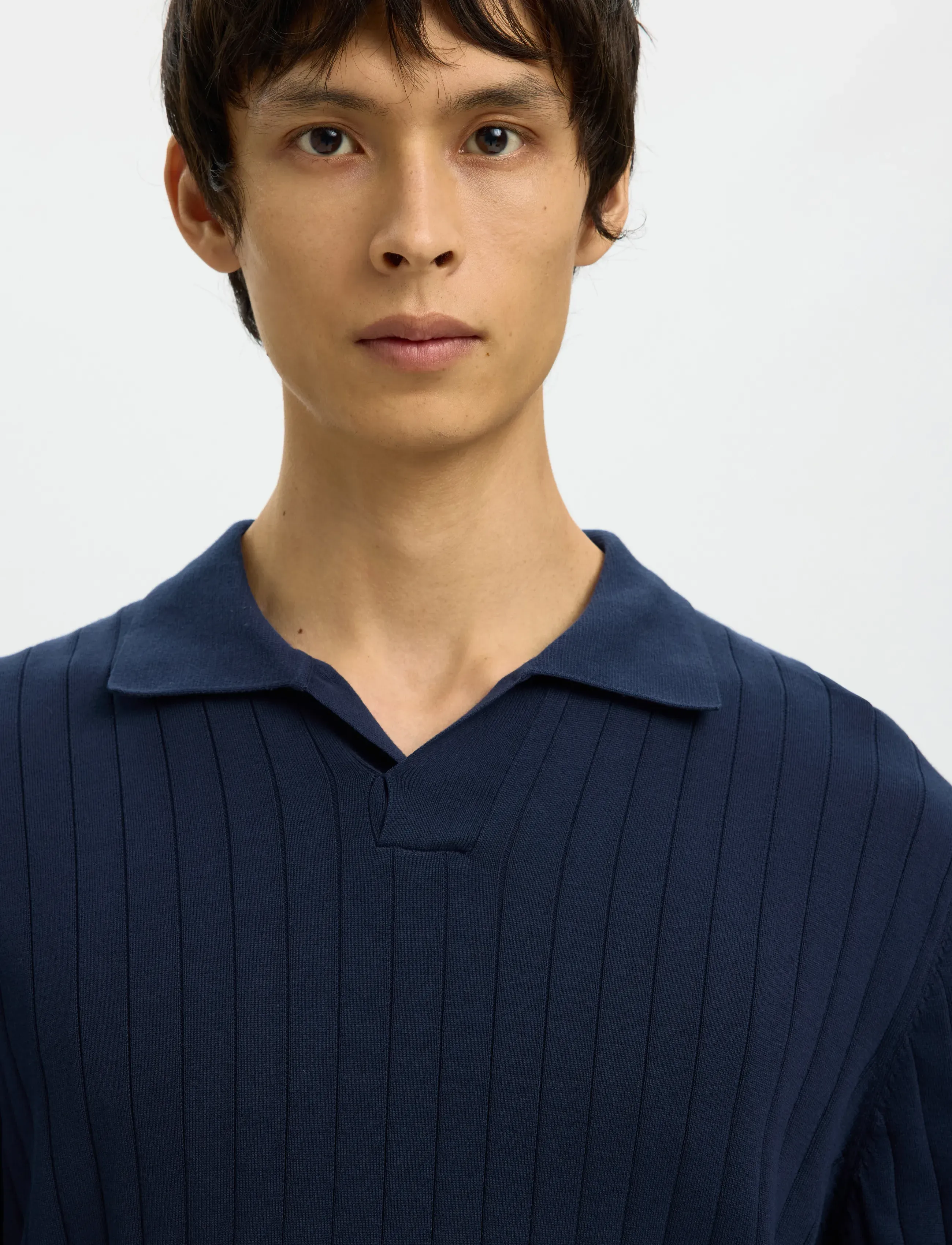 Selected - SLHTORINO LS KNIT OPEN STITCH POLO - pitkähihaiset neulepoolot - navy blazer - 4