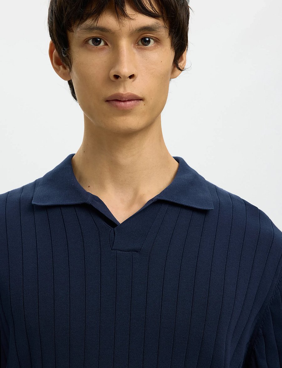 Selected - SLHTORINO LS KNIT OPEN STITCH POLO - pitkähihaiset neulepoolot - navy blazer - 4