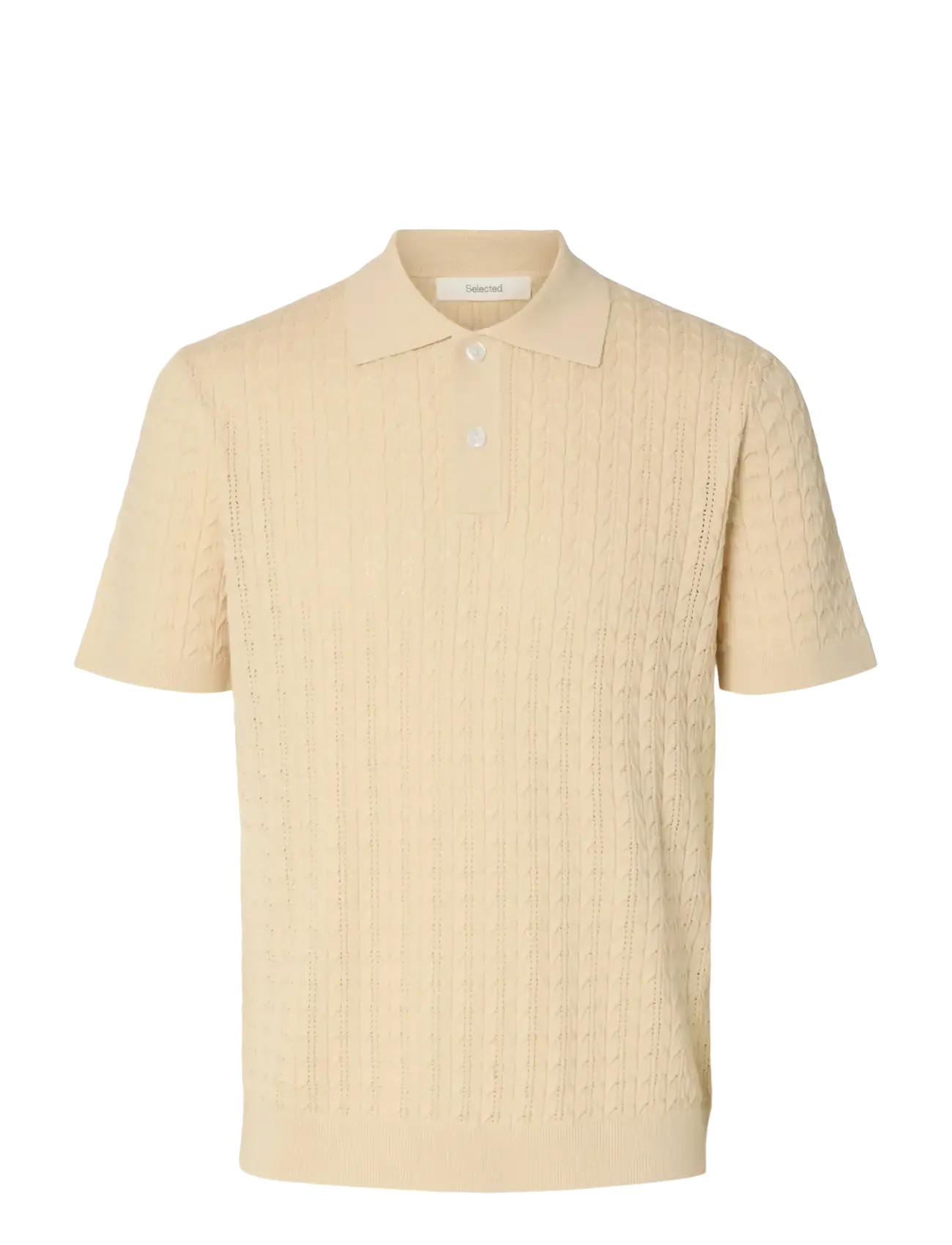 Selected SLHMATTIS SS KNIT NEW CABLE POLO - Pikéer - ANGORA / cream