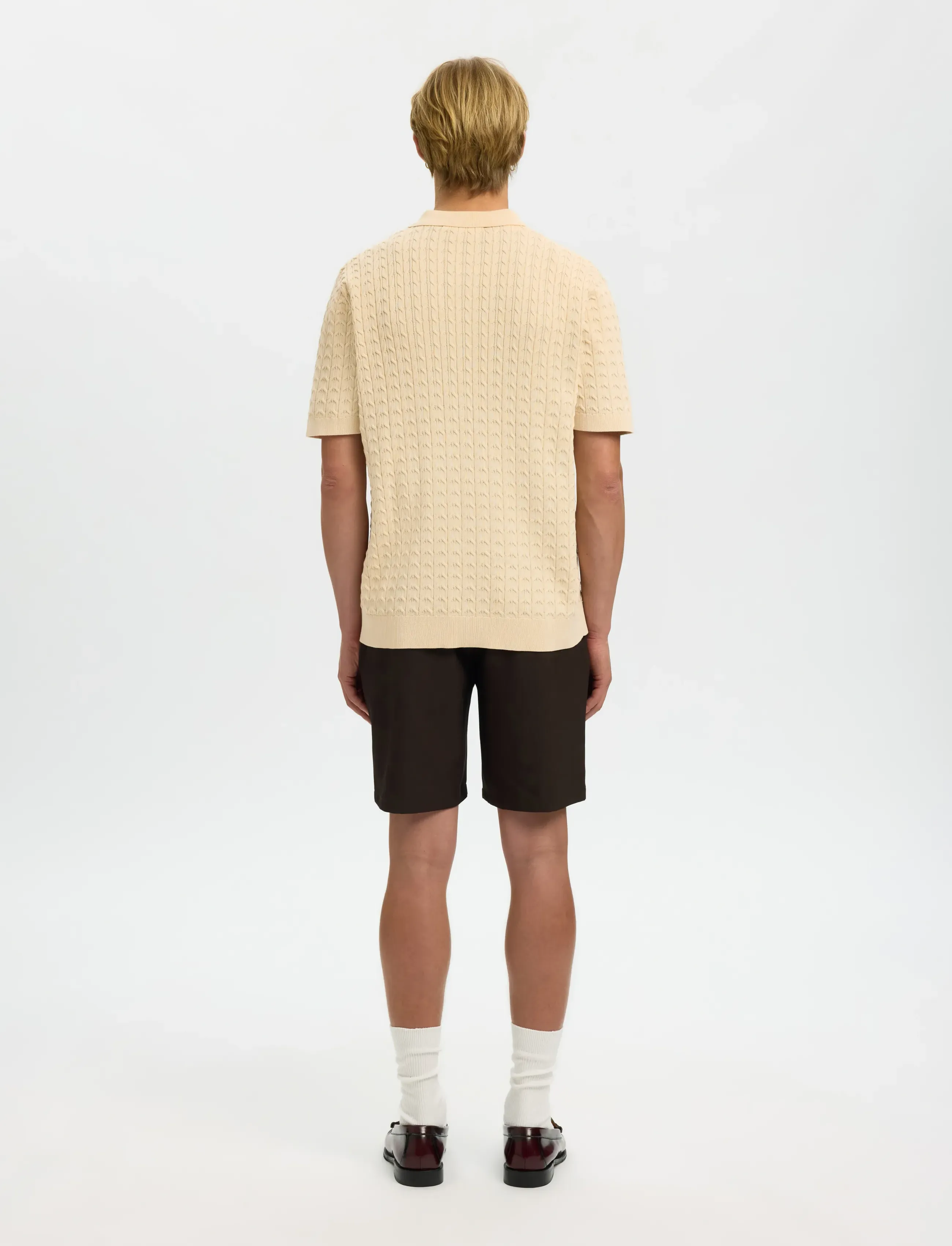 Selected - SLHMATTIS SS KNIT NEW CABLE POLO - stutterma pólóbolir - angora - 2