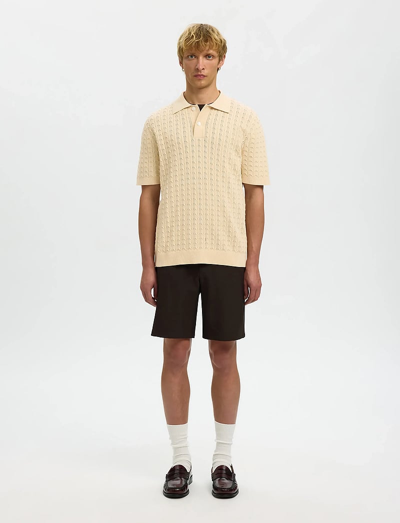 Selected - SLHMATTIS SS KNIT NEW CABLE POLO - kurzärmelig - angora - 3