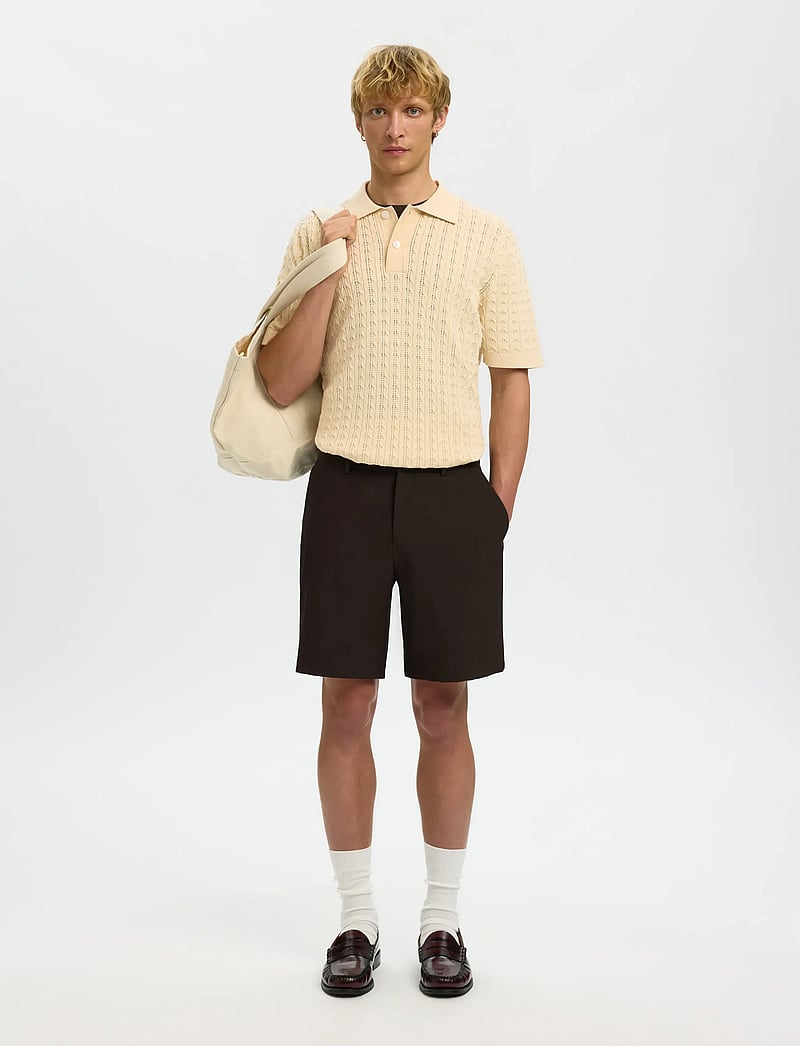 Selected - SLHMATTIS SS KNIT NEW CABLE POLO - kurzärmelig - angora - 4