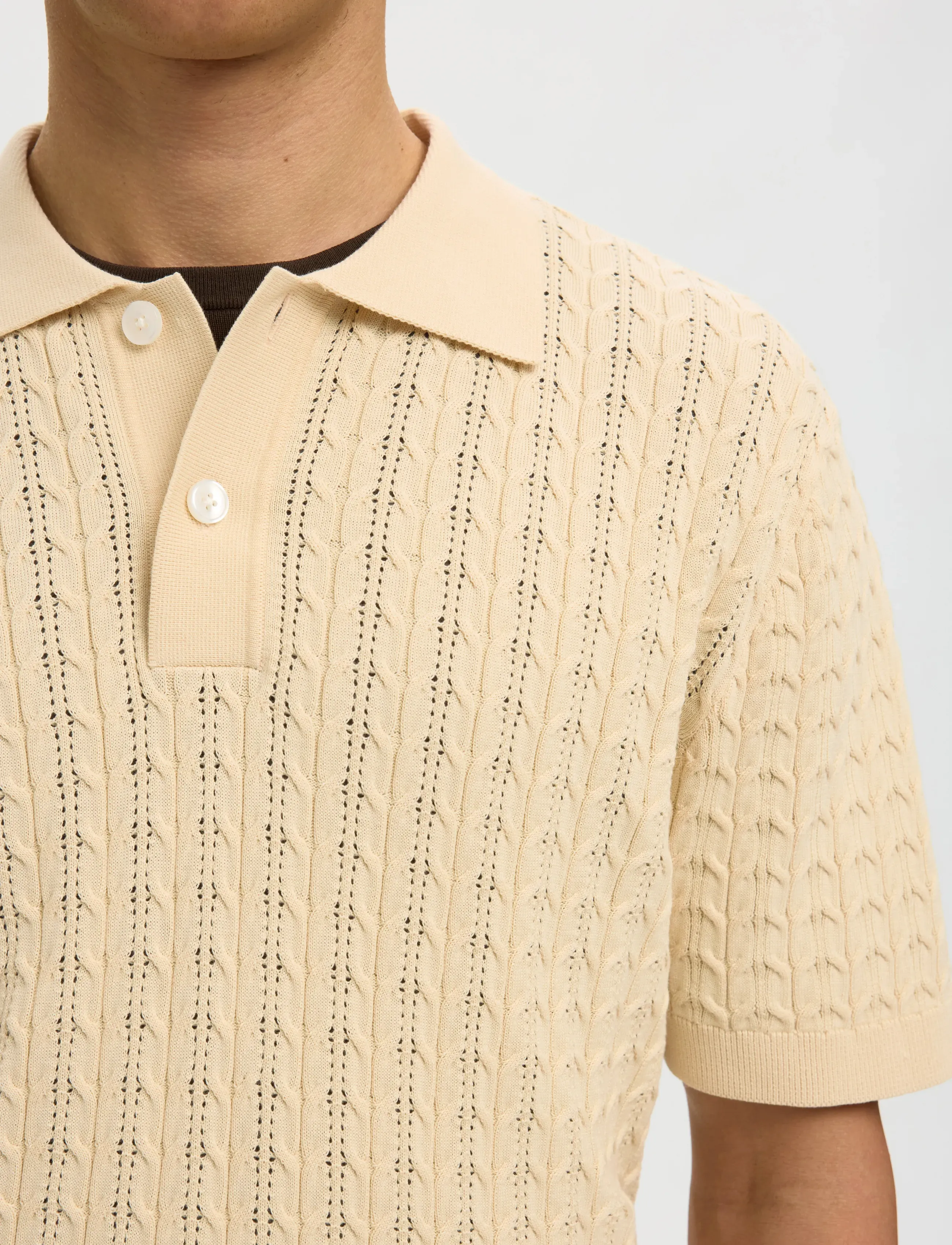 Selected - SLHMATTIS SS KNIT NEW CABLE POLO - stutterma pólóbolir - angora - 5