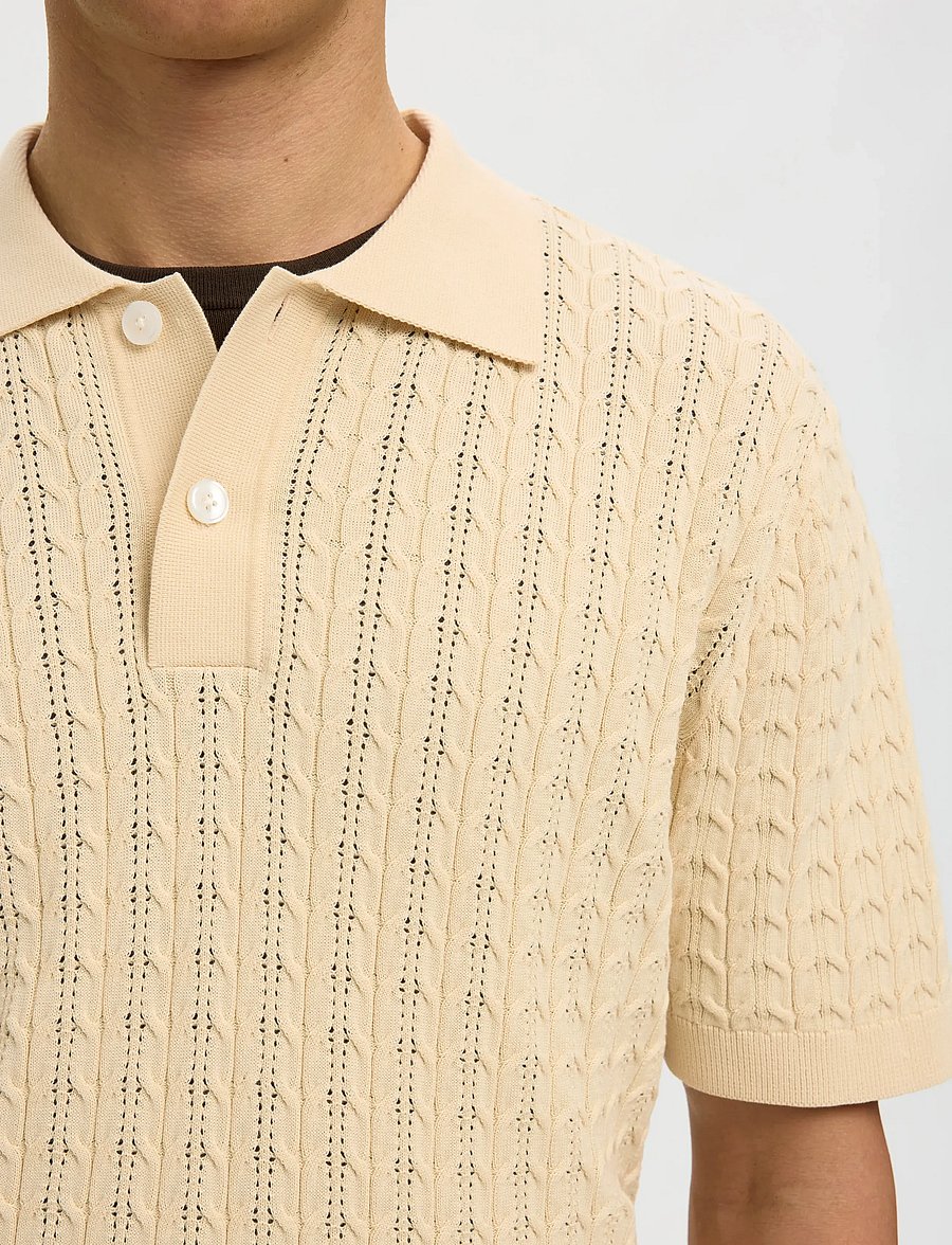 Selected - SLHMATTIS SS KNIT NEW CABLE POLO - kurzärmelig - angora - 5