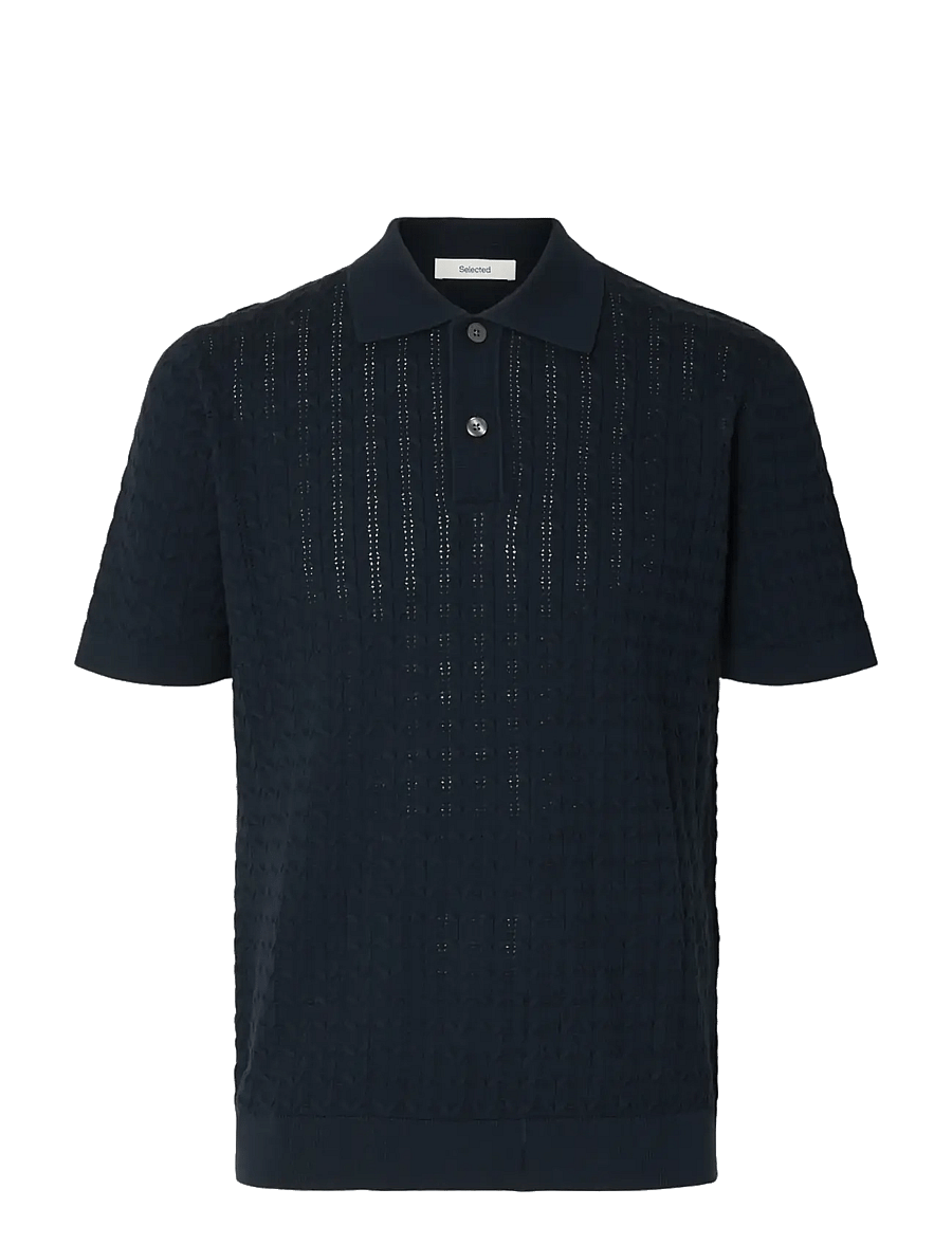 Selected - SLHMATTIS SS KNIT NEW CABLE POLO - polos à manches courtes - sky captain - 1