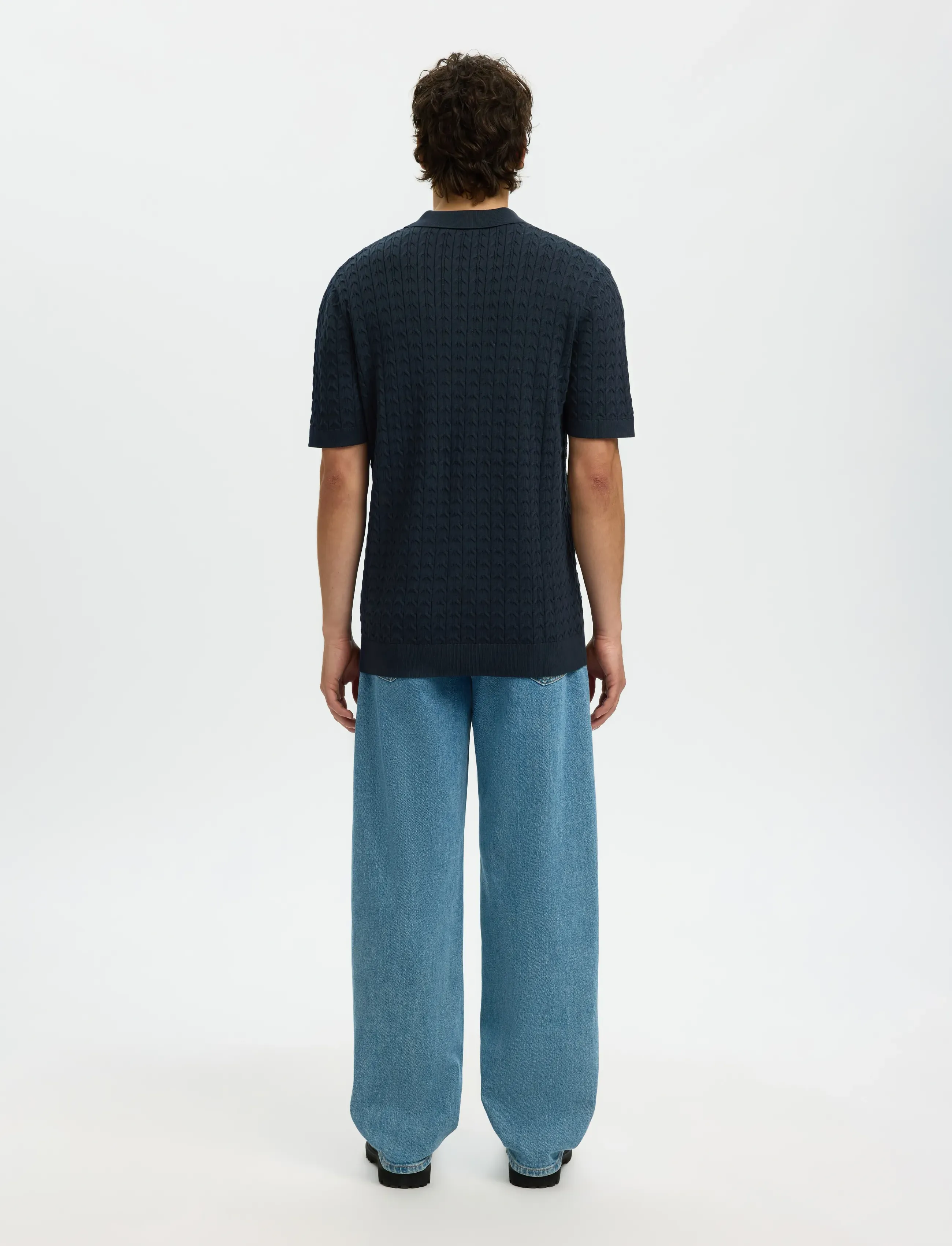 Selected - SLHMATTIS SS KNIT NEW CABLE POLO - polos à manches courtes - sky captain - 2