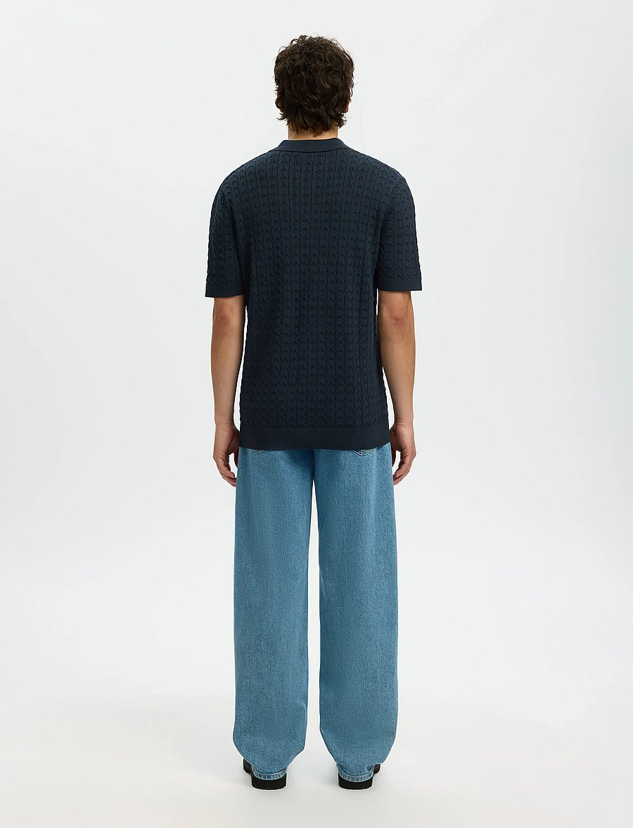 Selected - SLHMATTIS SS KNIT NEW CABLE POLO - polos à manches courtes - sky captain - 2