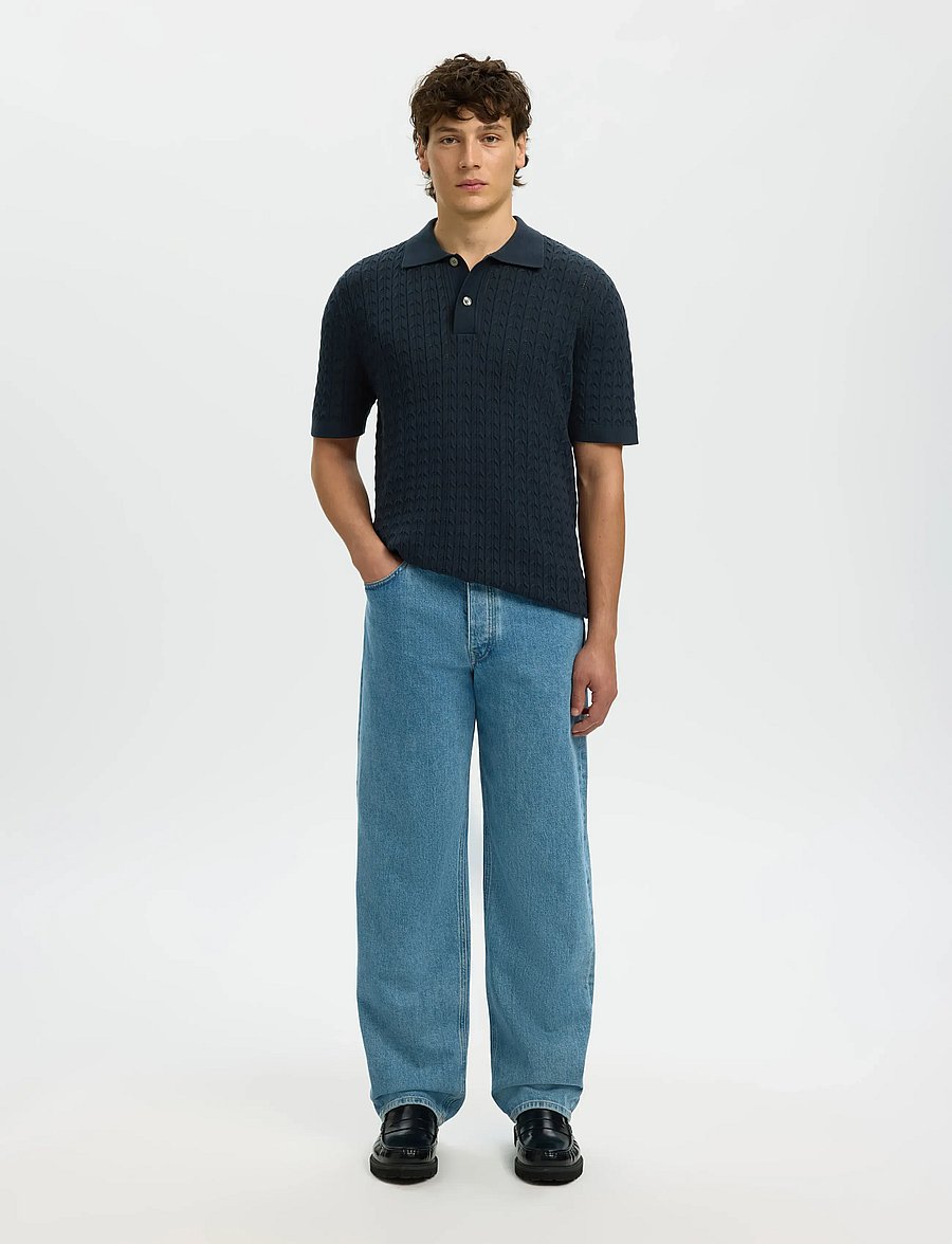 Selected - SLHMATTIS SS KNIT NEW CABLE POLO - polos à manches courtes - sky captain - 3