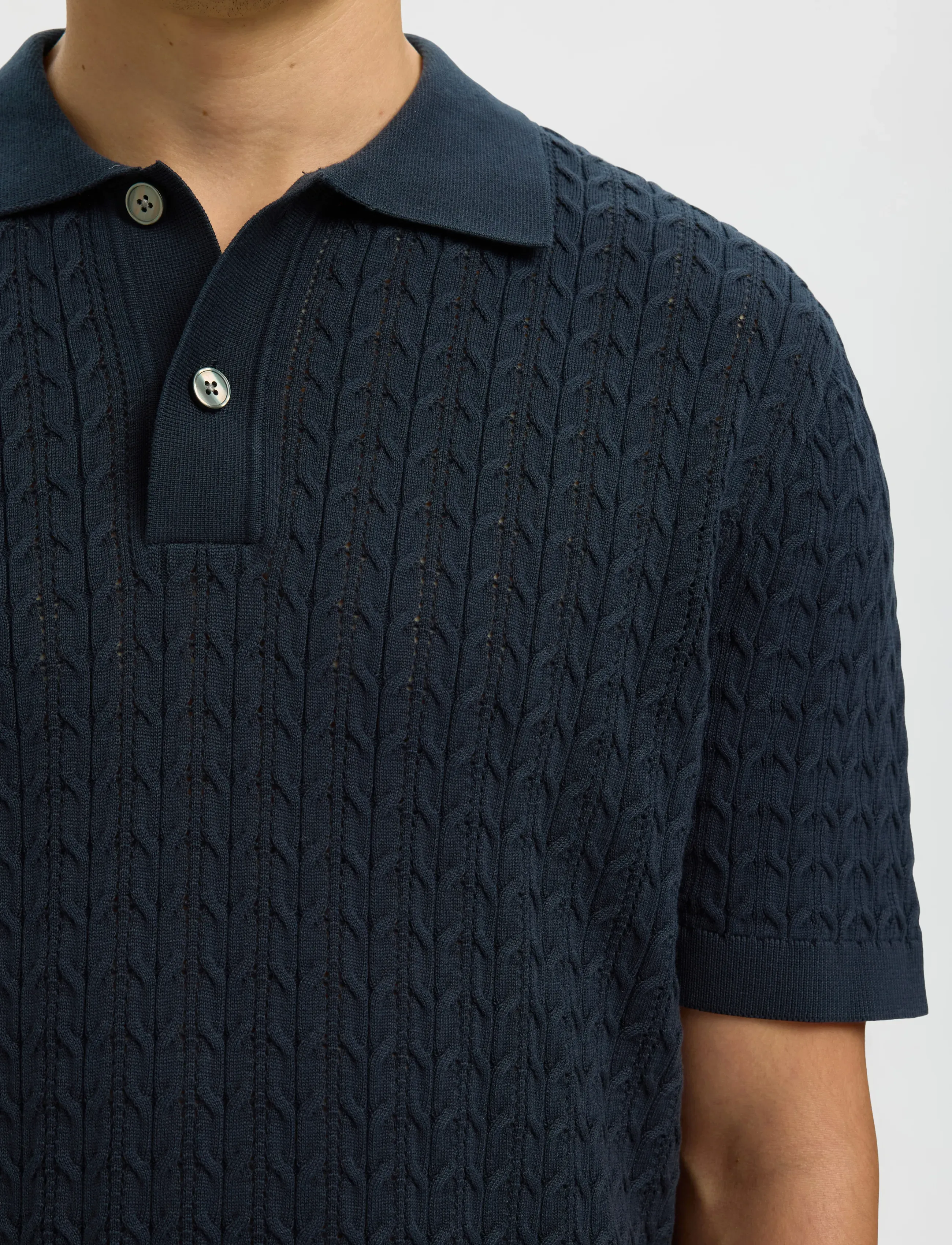 Selected - SLHMATTIS SS KNIT NEW CABLE POLO - polos à manches courtes - sky captain - 5