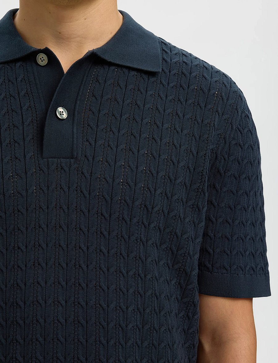 Selected - SLHMATTIS SS KNIT NEW CABLE POLO - polos à manches courtes - sky captain - 5