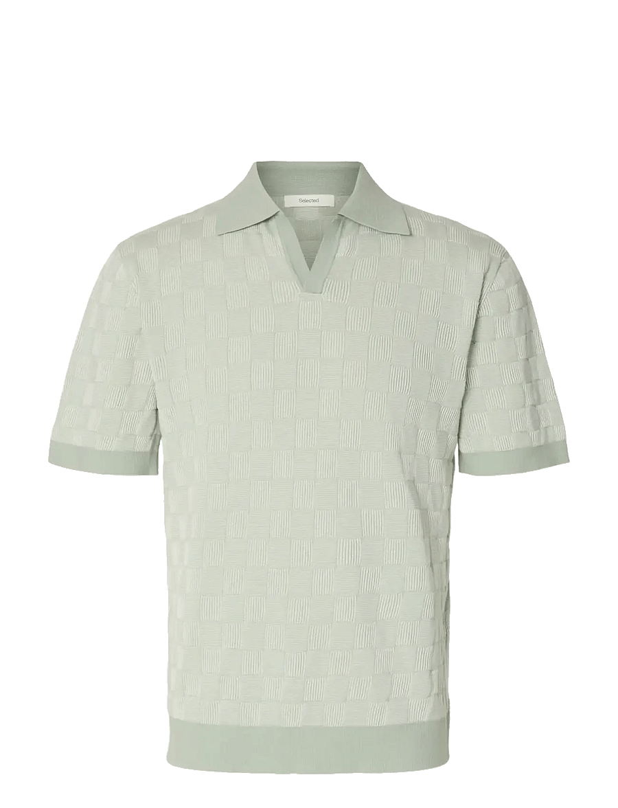 Selected - SLHMILAS SS KNIT RELAXED COLOR OPEN POLO - polos en tricot - aqua gray - 1