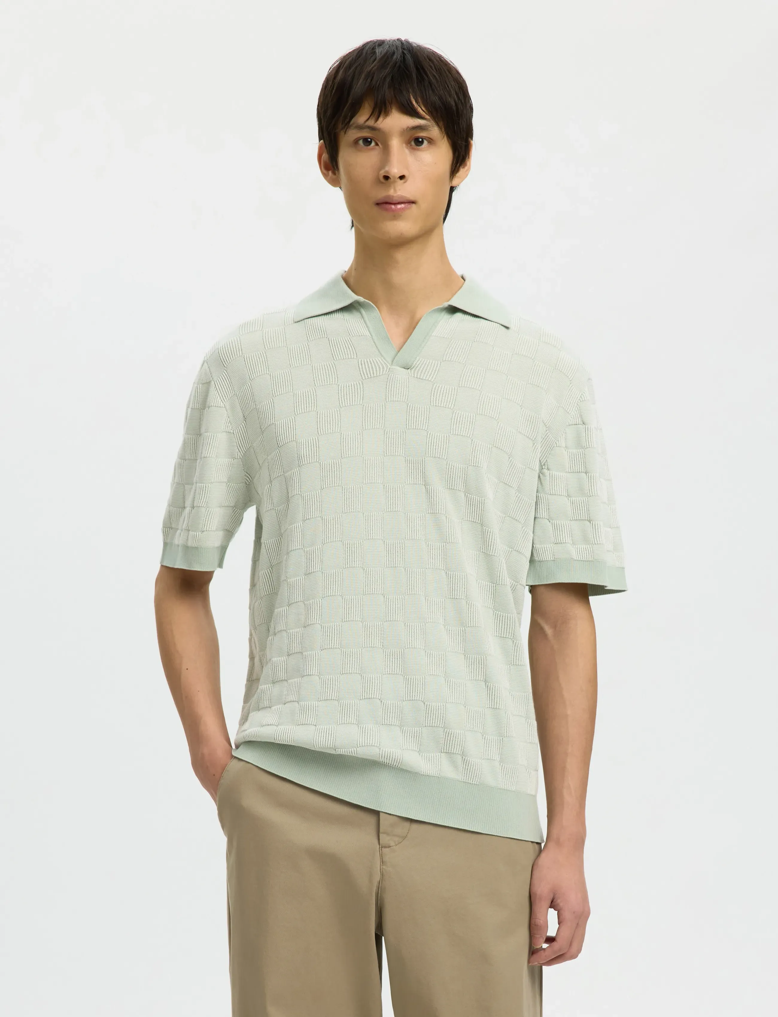 Selected SLHMILAS SS KNIT RELAXED COLOR OPEN POLO - Kollektionen - AQUA GRAY / green