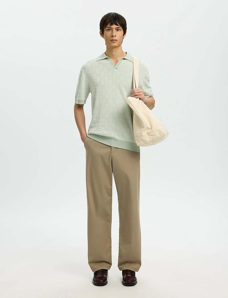 Selected - SLHMILAS SS KNIT RELAXED COLOR OPEN POLO - polos en tricot - aqua gray - 5