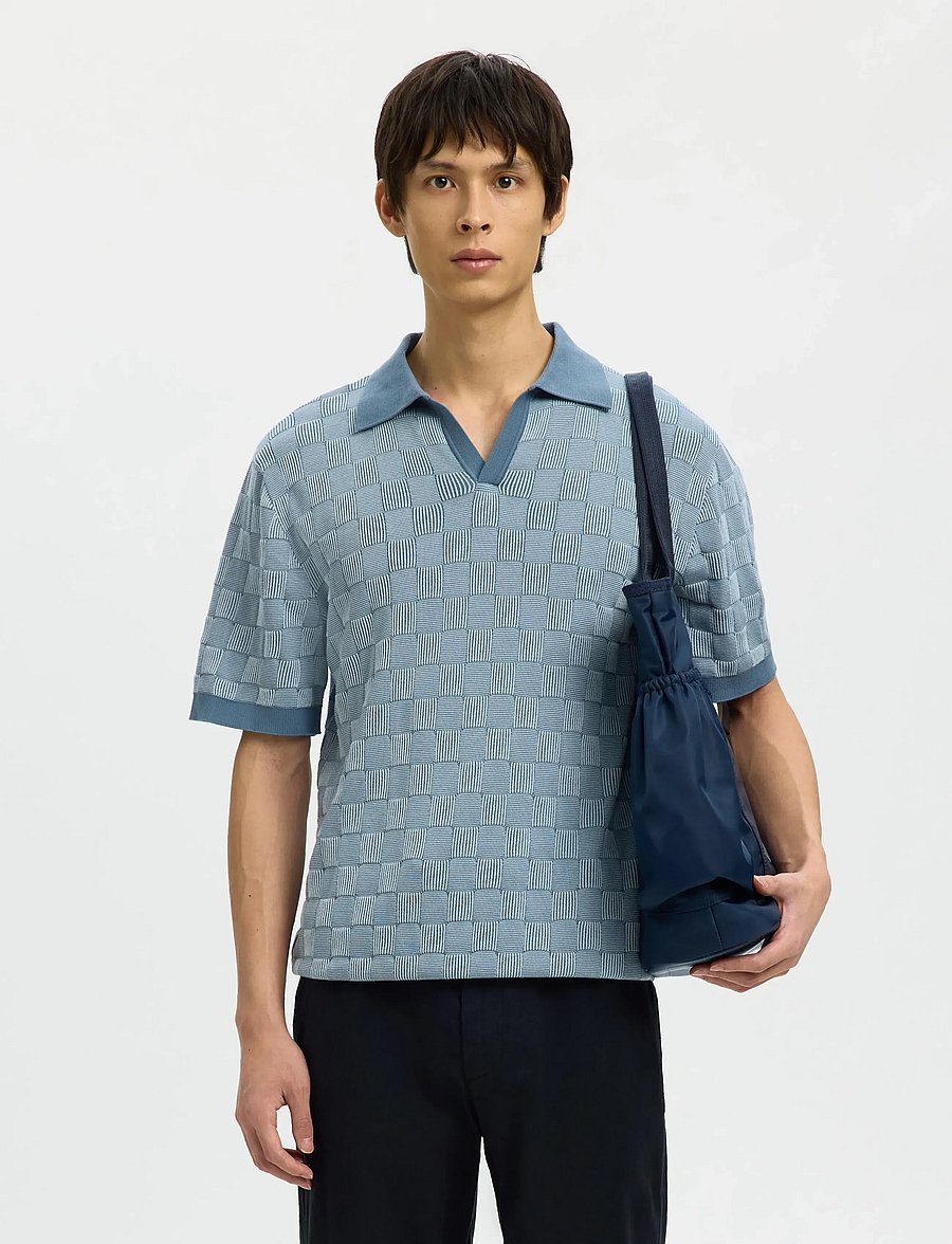 Selected - SLHMILAS SS KNIT RELAXED COLOR OPEN POLO - langärmlige strick-polohemden - blue mirage - 0