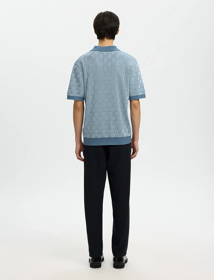 Selected - SLHMILAS SS KNIT RELAXED COLOR OPEN POLO - langärmlige strick-polohemden - blue mirage - 2