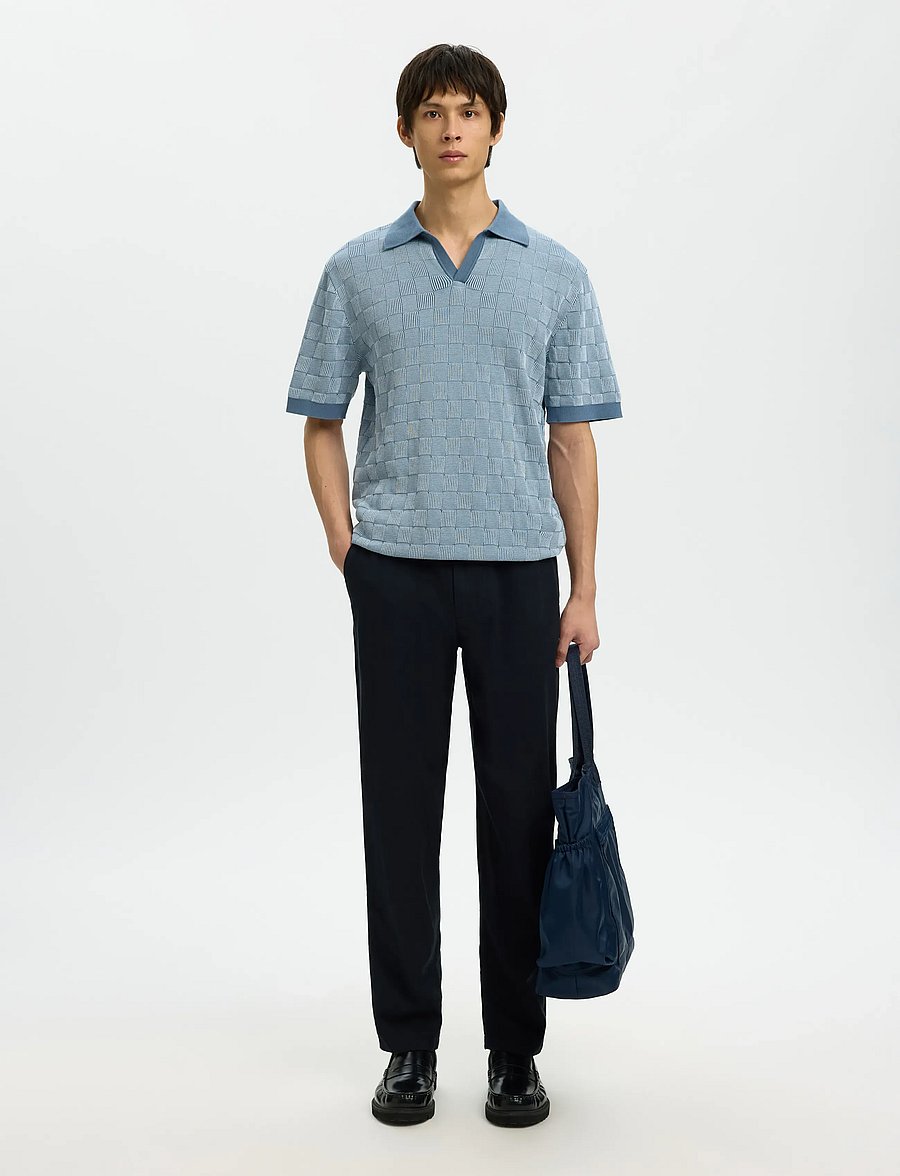 Selected - SLHMILAS SS KNIT RELAXED COLOR OPEN POLO - langärmlige strick-polohemden - blue mirage - 3