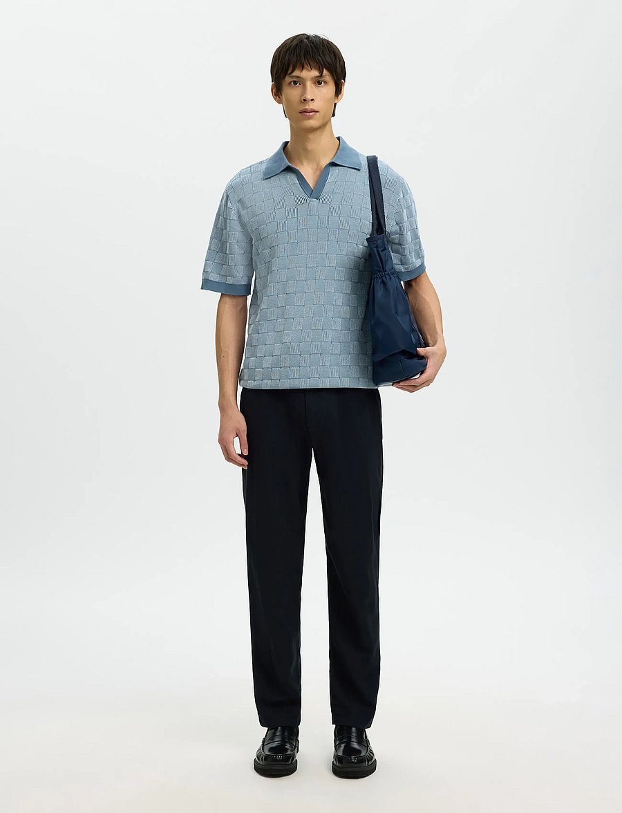 Selected - SLHMILAS SS KNIT RELAXED COLOR OPEN POLO - langärmlige strick-polohemden - blue mirage - 5