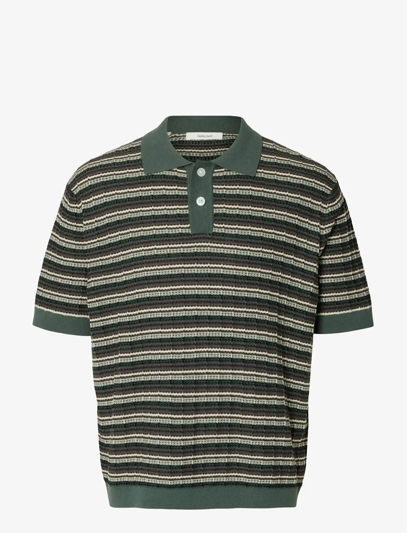 Selected - SLHDANE SS KNIT COLOR STRUCTURE POLO - knitted polos - balsam green - 1