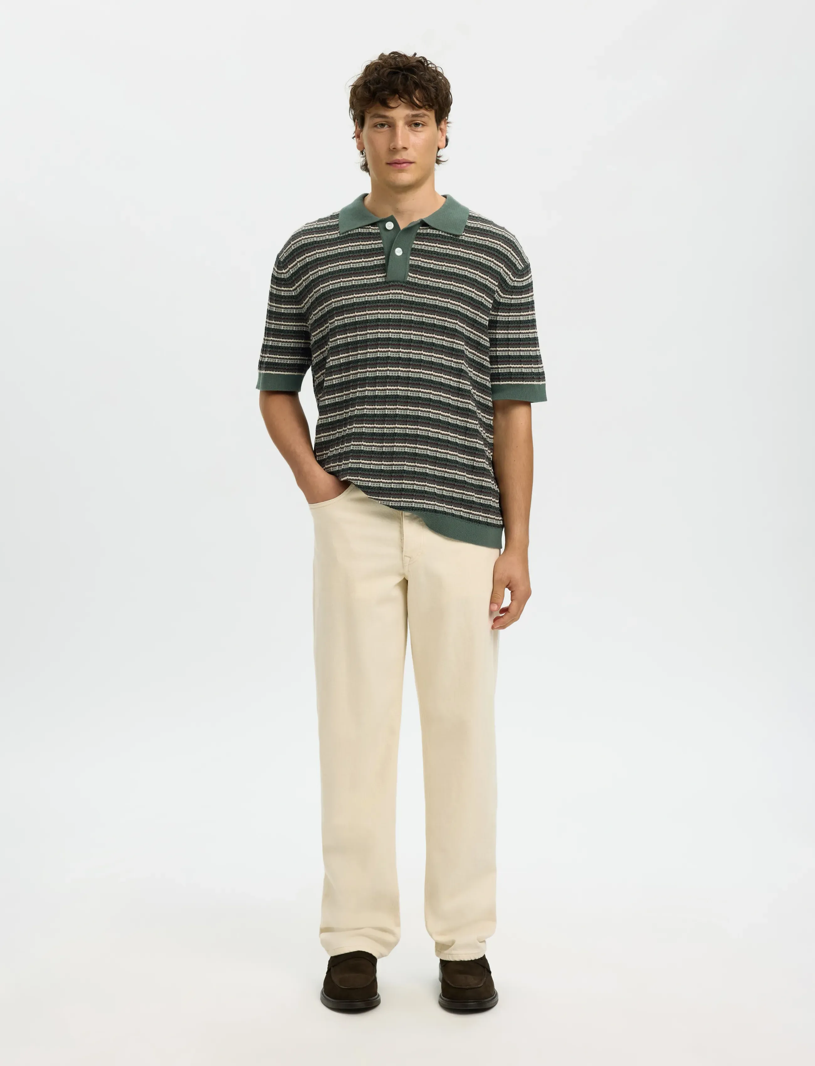Selected - SLHDANE SS KNIT COLOR STRUCTURE POLO - kootud polosärgid - balsam green - 3