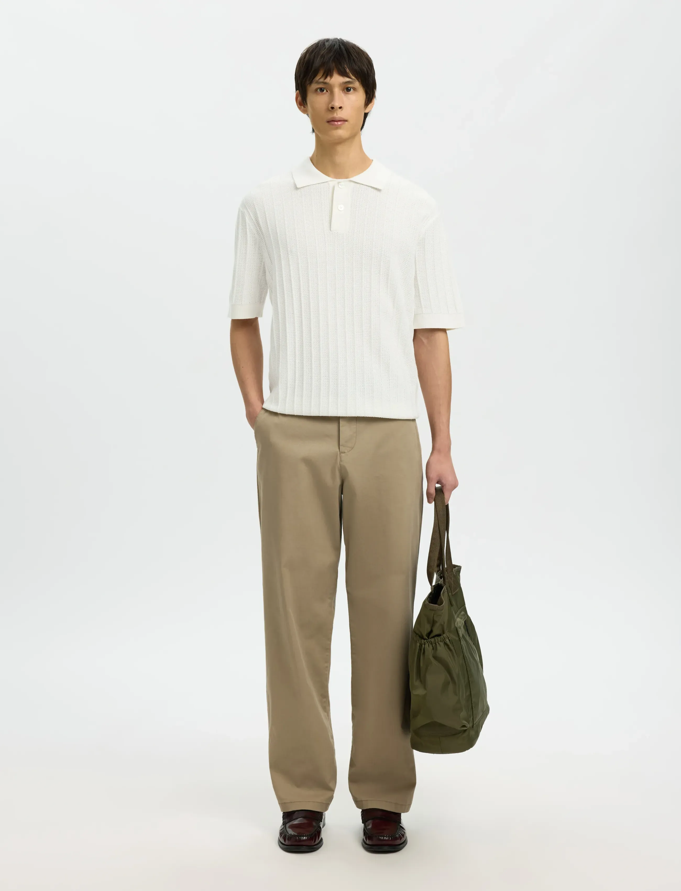 Selected - SLHDANE SS KNIT COLOR STRUCTURE POLO - kootud polosärgid - egret - 3