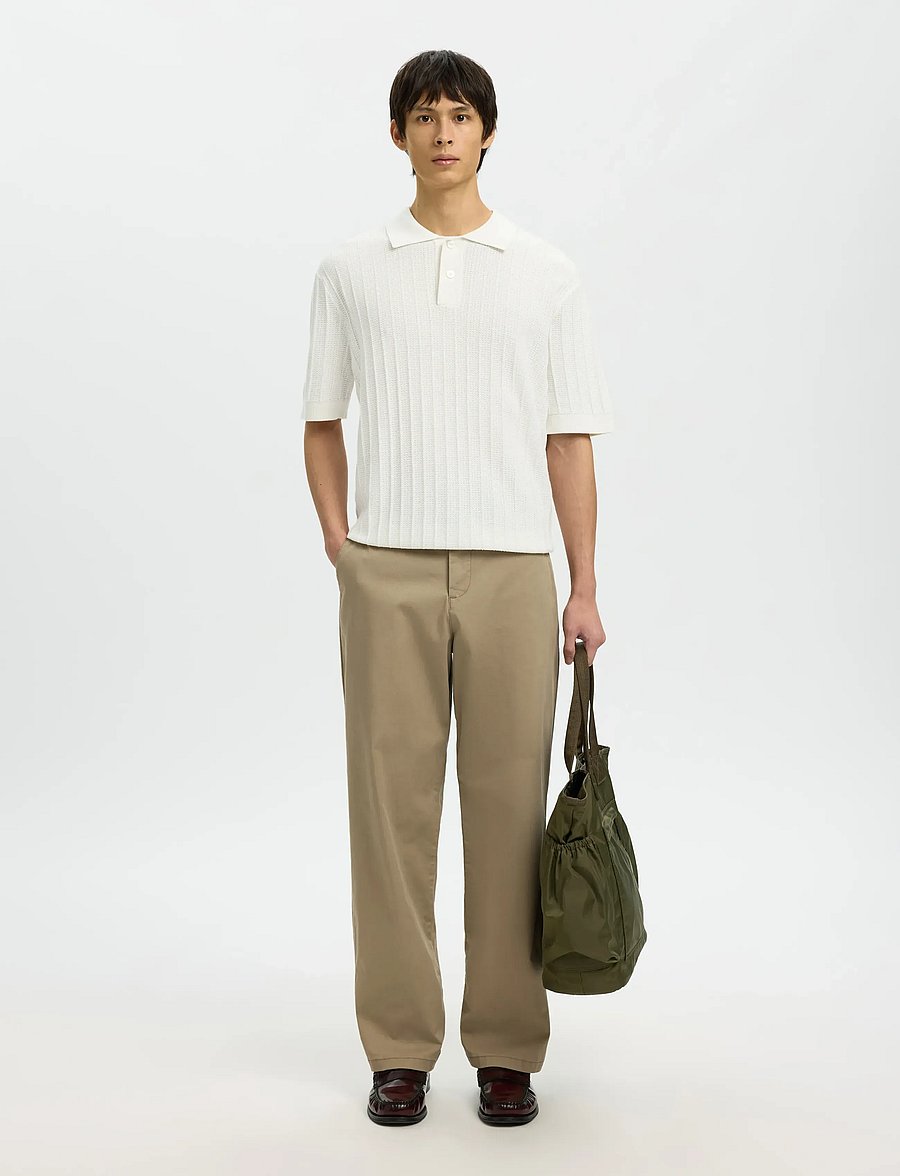 Selected - SLHDANE SS KNIT COLOR STRUCTURE POLO - polostrik - egret - 3
