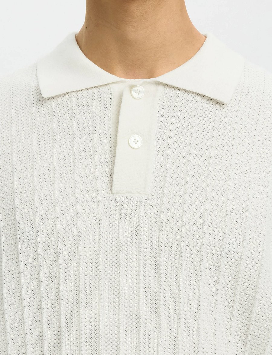Selected - SLHDANE SS KNIT COLOR STRUCTURE POLO - polostrik - egret - 4