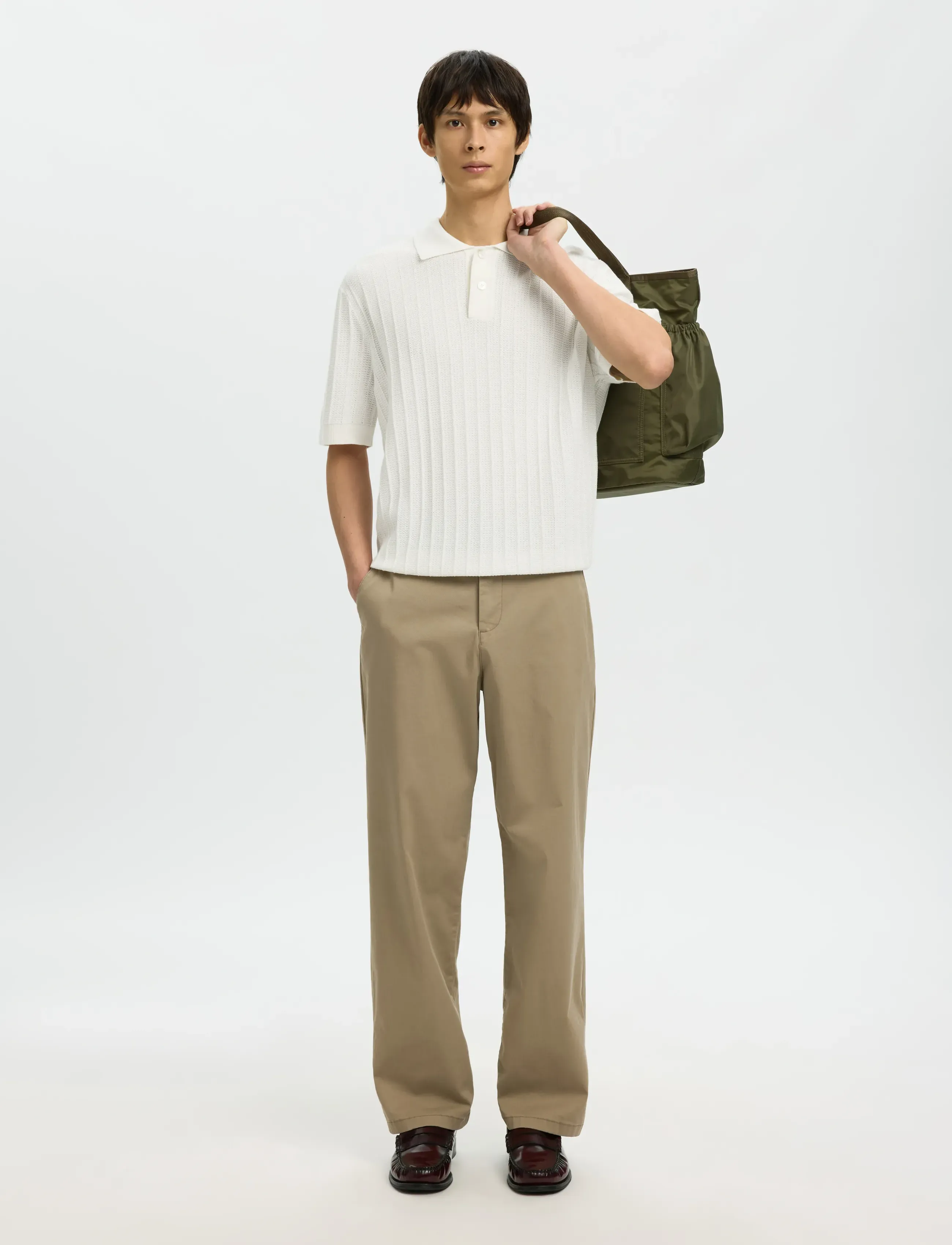 Selected - SLHDANE SS KNIT COLOR STRUCTURE POLO - kootud polosärgid - egret - 5