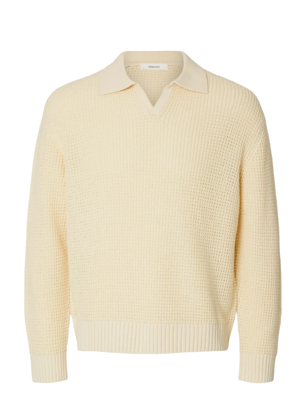 Selected SLHDERECK LIGHT KNIT RELAXED OPEN POLO - Strickmode - ANGORA / cream