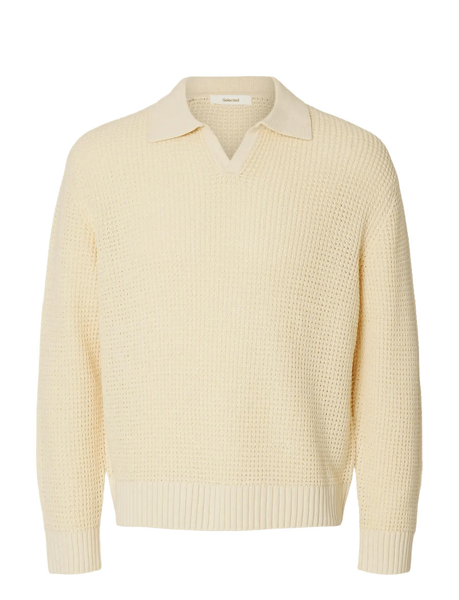 Selected - SLHDERECK LIGHT KNIT RELAXED OPEN POLO - langärmelige strick-polohemden - angora - 1