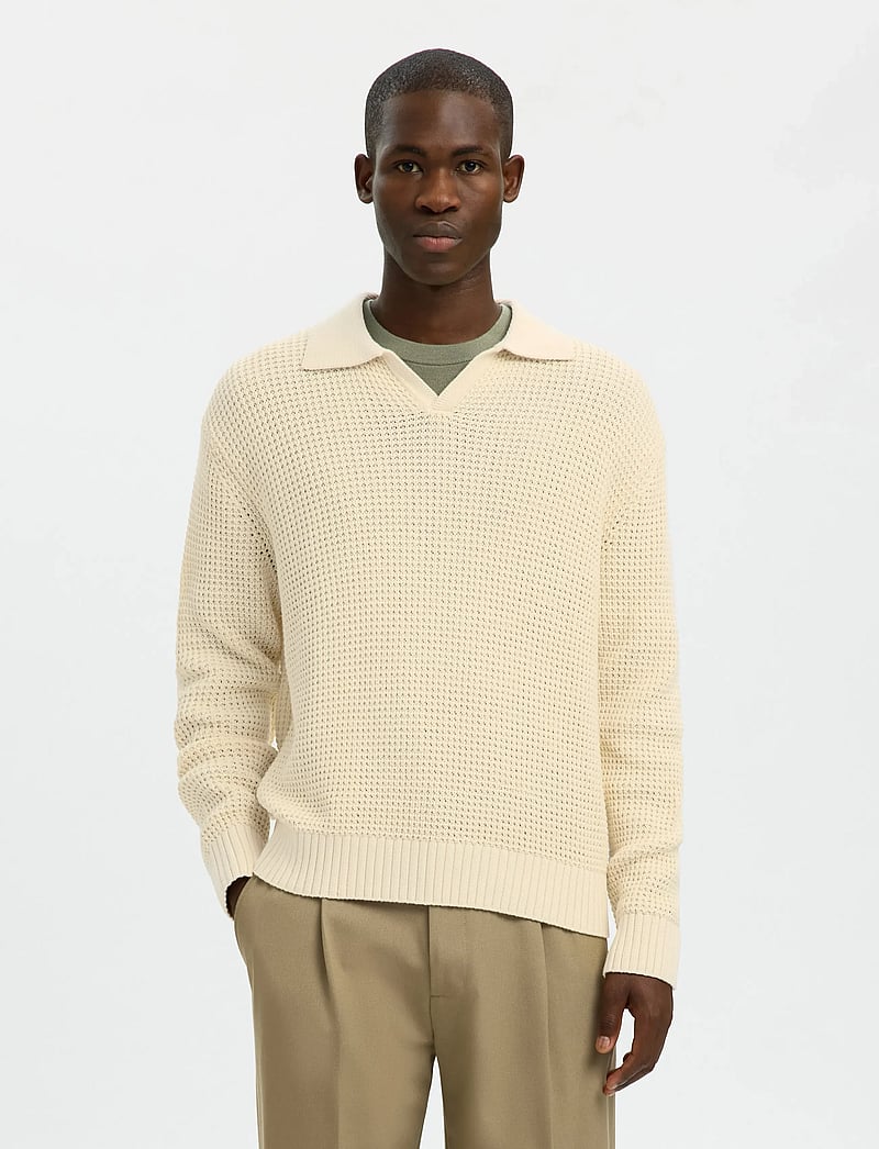 Selected - SLHDERECK LIGHT KNIT RELAXED OPEN POLO - gestrickte polohemden - angora - 0