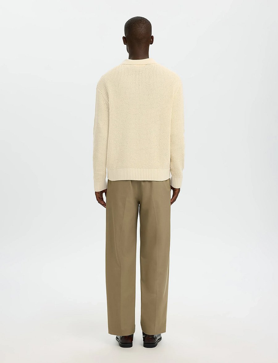 Selected - SLHDERECK LIGHT KNIT RELAXED OPEN POLO - langärmelige strick-polohemden - angora - 2