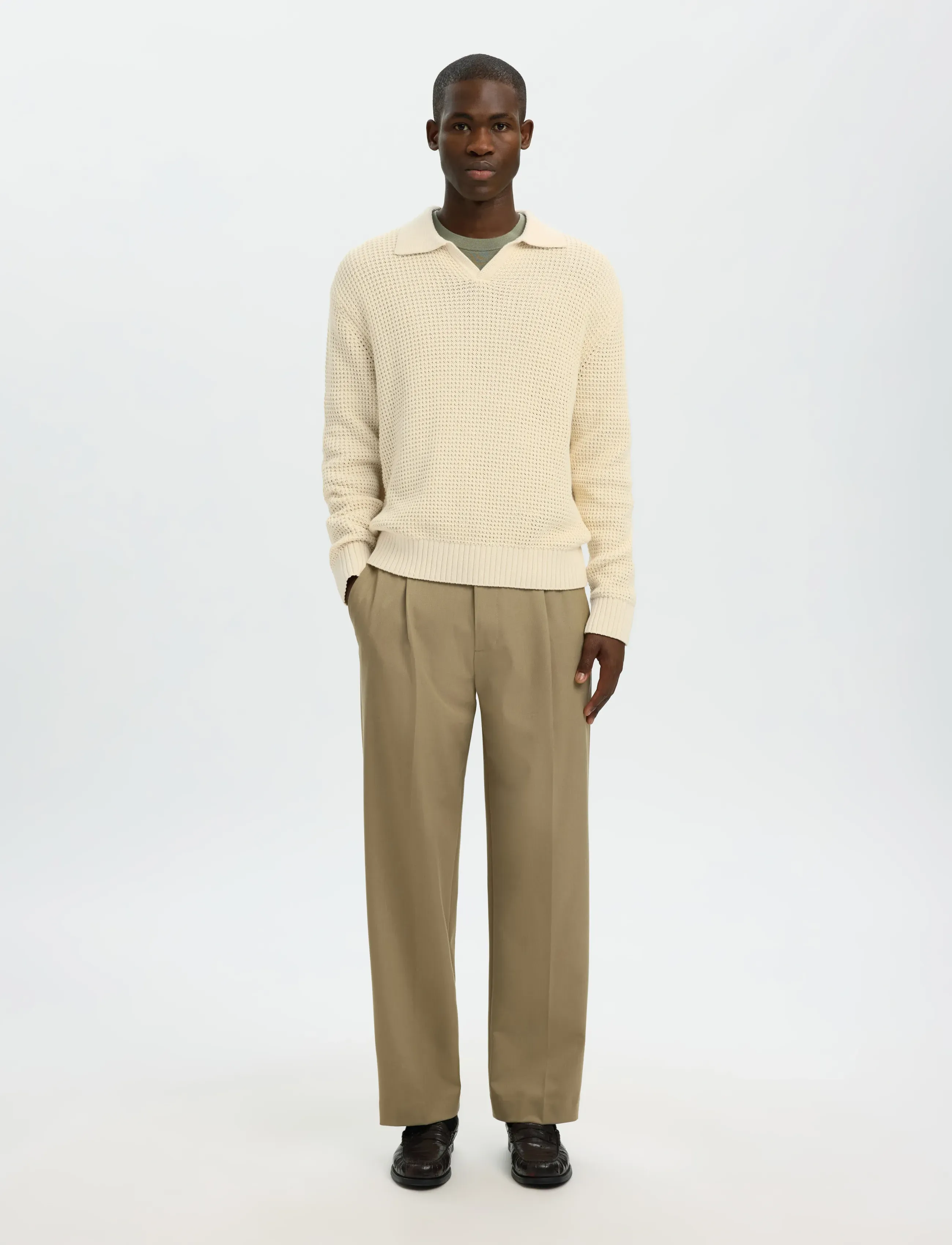 Selected - SLHDERECK LIGHT KNIT RELAXED OPEN POLO - poloer i strik med lange ærmer - angora - 3