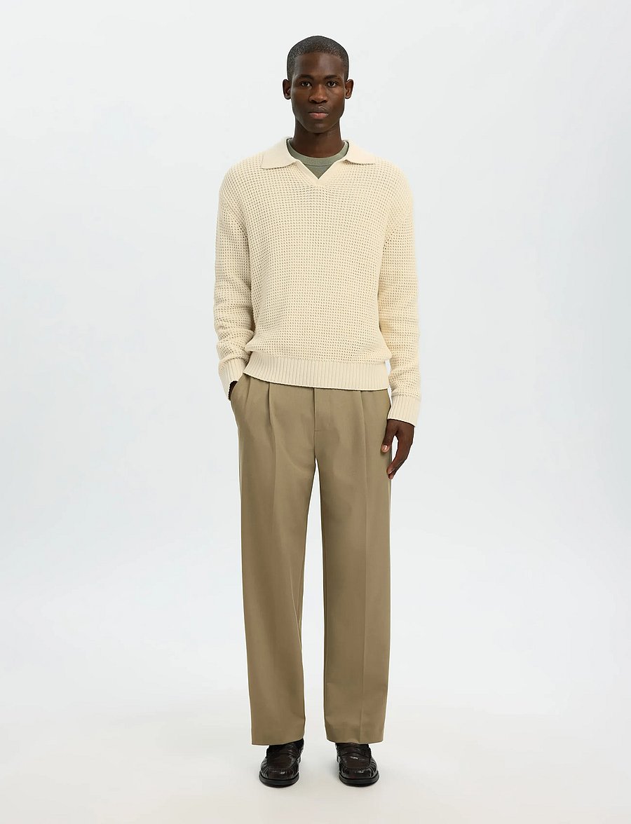 Selected - SLHDERECK LIGHT KNIT RELAXED OPEN POLO - langärmelige strick-polohemden - angora - 3