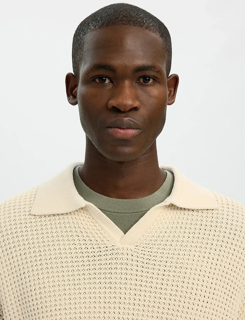 Selected - SLHDERECK LIGHT KNIT RELAXED OPEN POLO - gestrickte polohemden - angora - 4