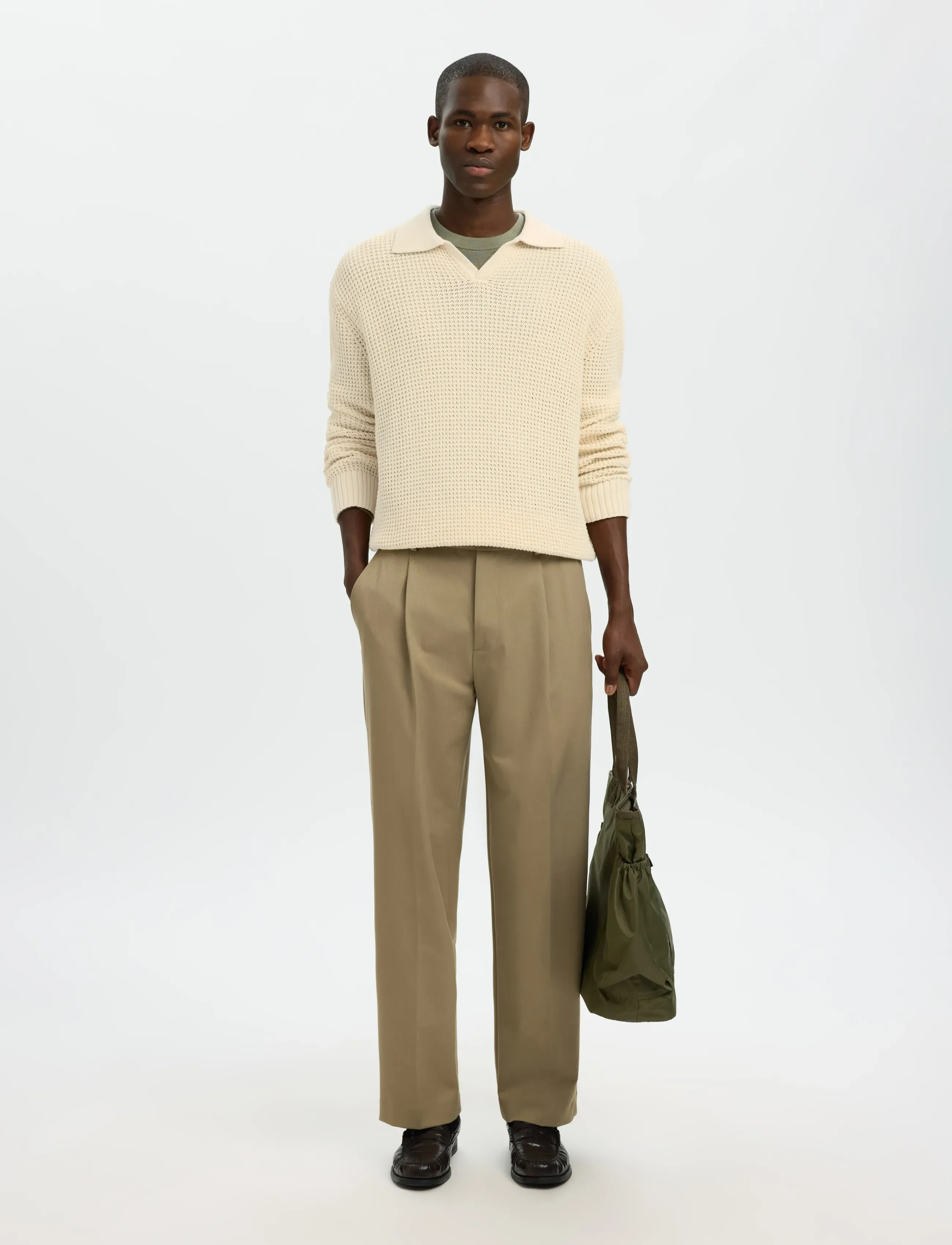 Selected - SLHDERECK LIGHT KNIT RELAXED OPEN POLO - poloer i strik med lange ærmer - angora - 5