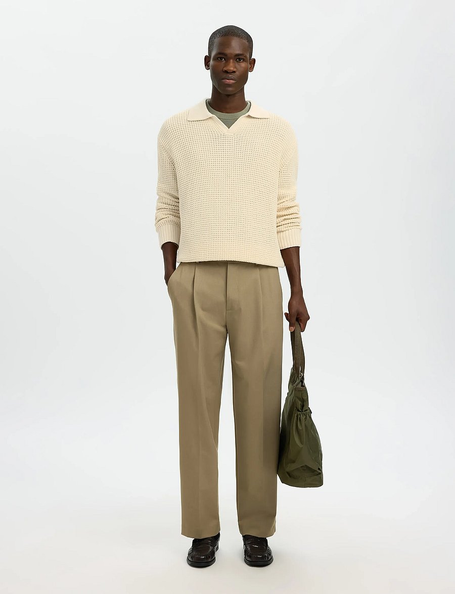 Selected - SLHDERECK LIGHT KNIT RELAXED OPEN POLO - langärmelige strick-polohemden - angora - 5