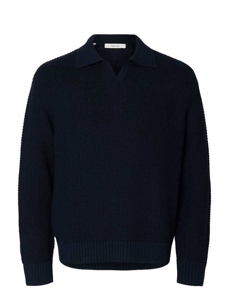 Selected - SLHDERECK LIGHT KNIT RELAXED OPEN POLO - kootud polosärgid - sky captain - 1