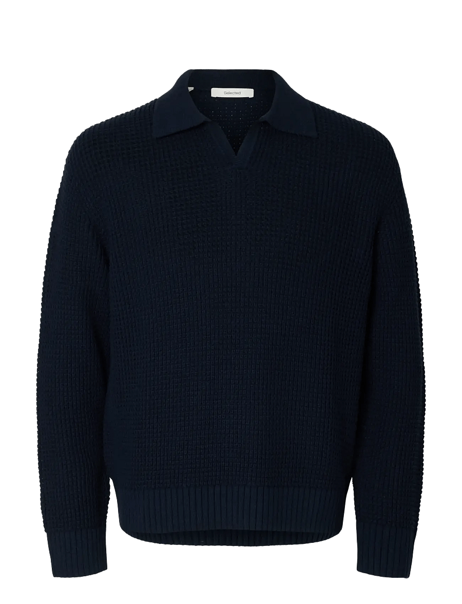 Selected - SLHDERECK LIGHT KNIT RELAXED OPEN POLO - polos en tricot à manches longues - sky captain - 1