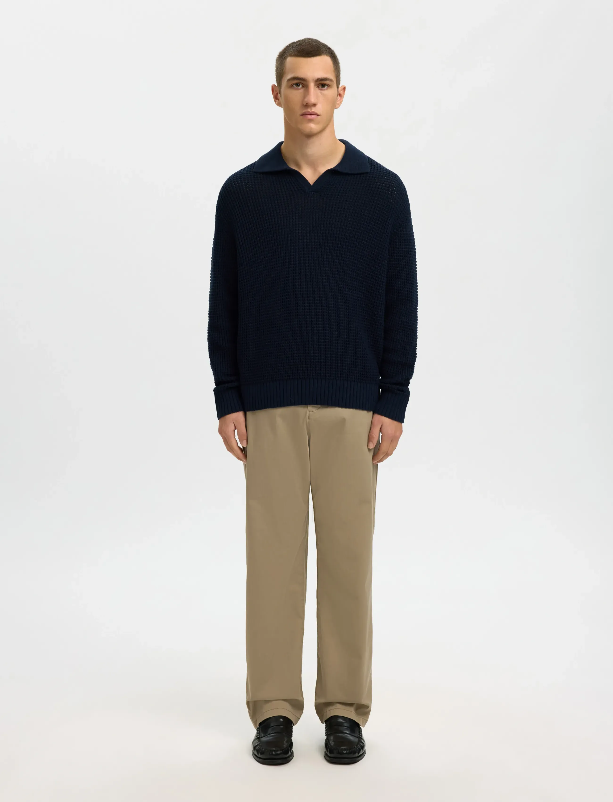 Selected - SLHDERECK LIGHT KNIT RELAXED OPEN POLO - poloer i strik med lange ærmer - sky captain - 3