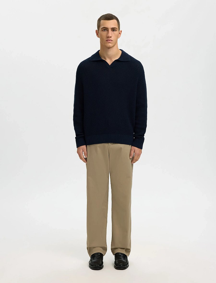 Selected - SLHDERECK LIGHT KNIT RELAXED OPEN POLO - polos en tricot à manches longues - sky captain - 3